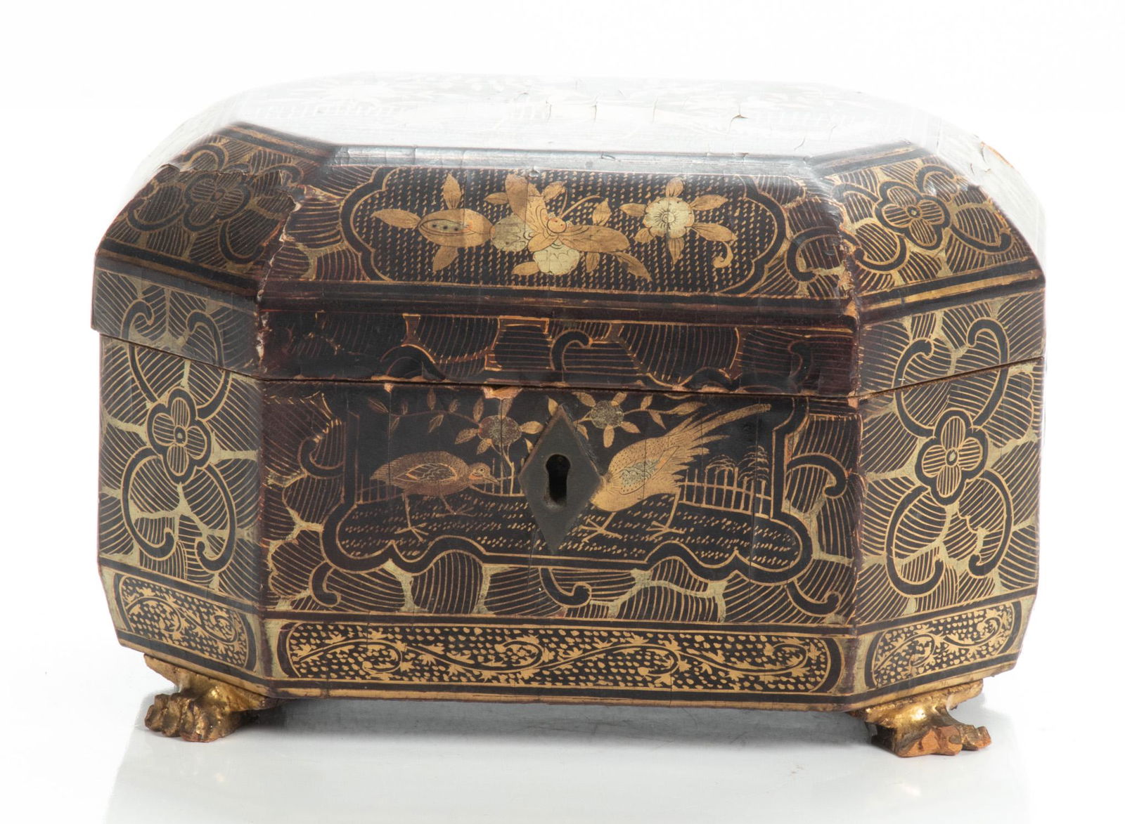 Japanese Black Lacquer Tea Caddy, 19th.C. H 4”, L 6.25”, D 4.25” (1 of 8)