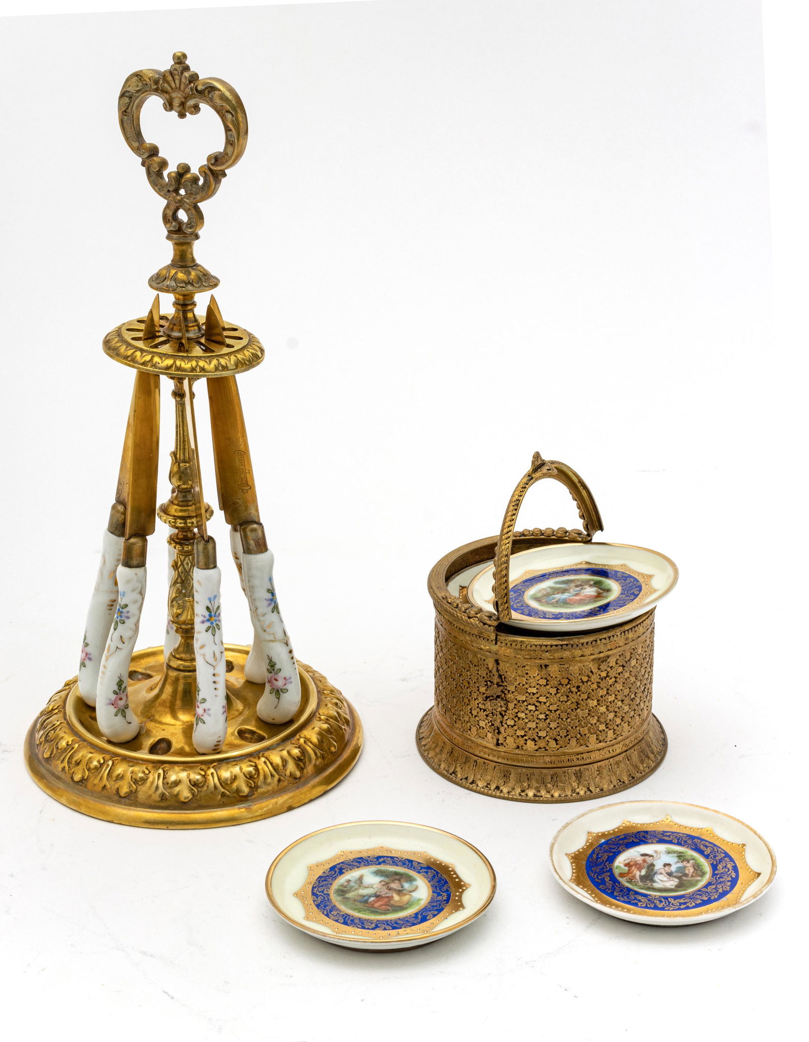 Czech Porcelain Coasters Set of 12, 3” + Porcelain Handle Fruit Knives (6) (1 of 3)