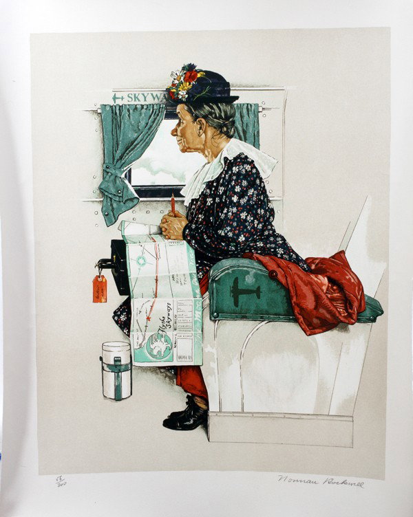 AFTER NORMAN ROCKWELL SIGNED COLOR LITHOGRAPHS: AFTER NORMAN ROCKWELL SIGNED COLOR LITHOGRAPHS, 21" X 16", 21" X 17" & 26" X 19":unframed Norman Rockwell color lithographs. 'Middleton Stage Coach', 21" x 16", pencil signed lower right; 'AP' (artist
