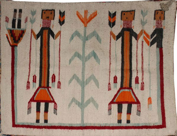 NAVAJO INDIAN "YEI" RUG, 2' 9" X 2' 4": NAVAJO INDIAN "YEI" RUG, 2' 9" X 2' 4": From the Estate of Gloria Vuici - Smith, Grosse Pointe, Mi.