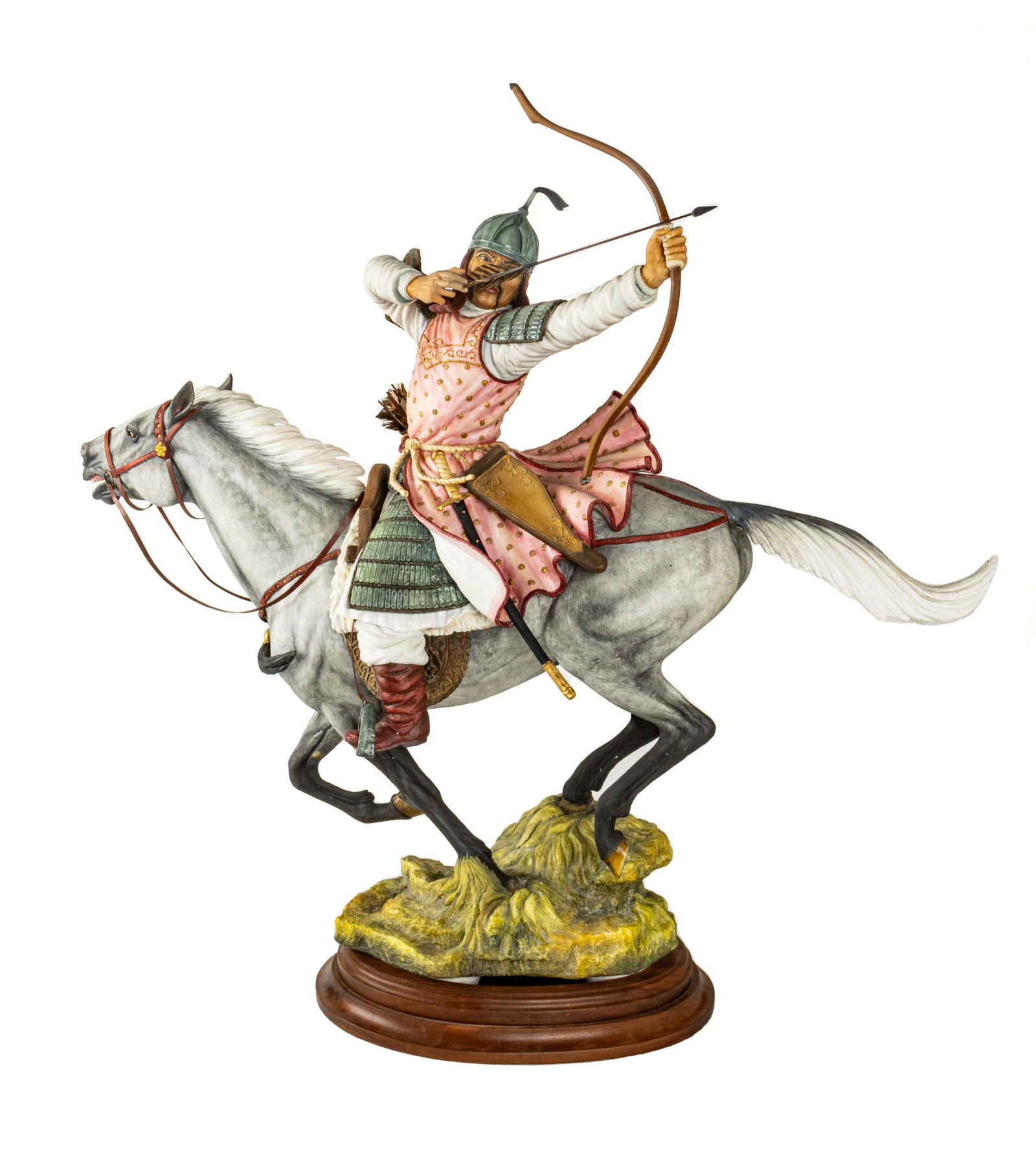 Connoisseur Of Malvern (British, 1979) Bone China Limited Edition Figure "Khan", H 26'' L 30.5'': Connoisseur Of Malvern (British, 1979) Bone China Limited Edition Figure "Khan", H 26'' L 30.5'' Depth 7'' Marked on underside. Numbered 4/10. Made in England. Year of Issue 1985. With wooden base H 2