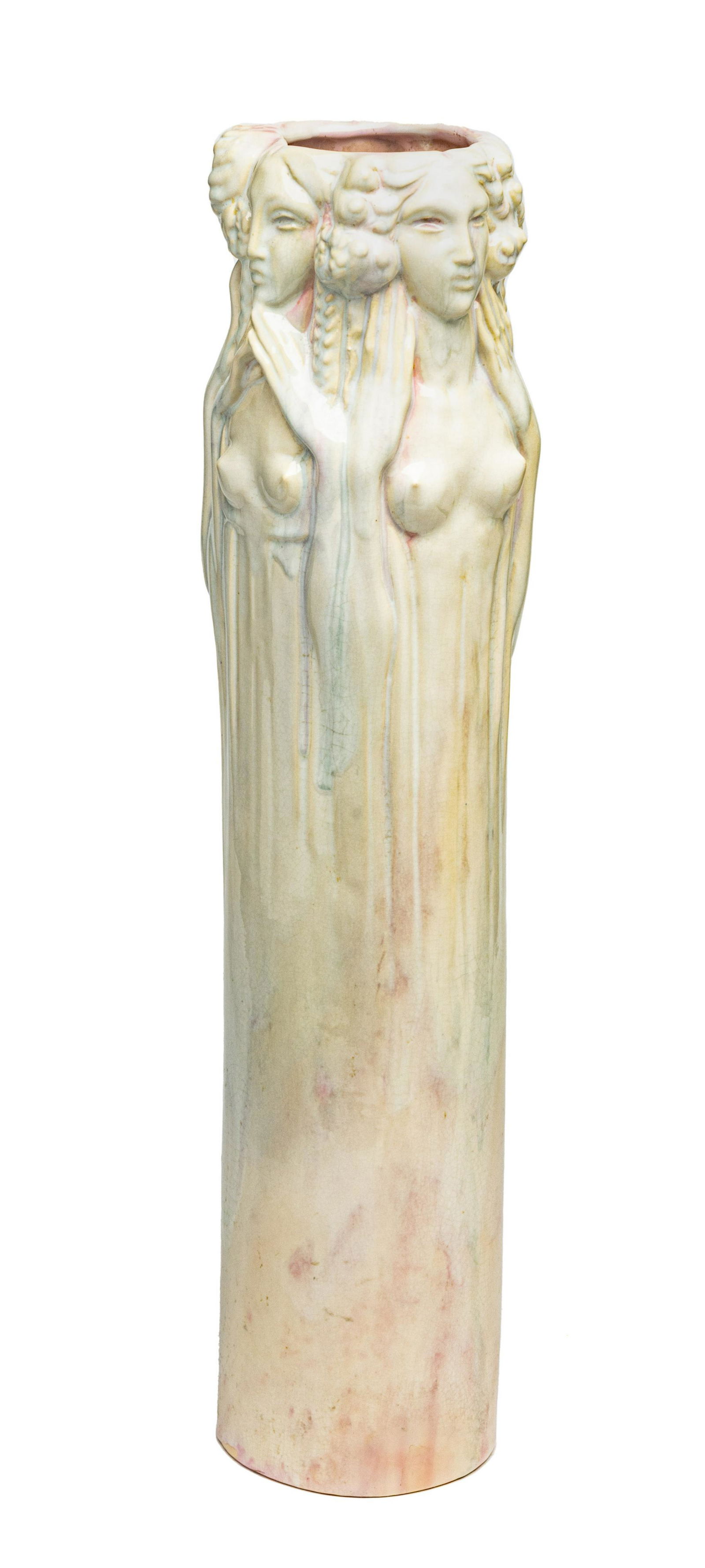 Edgardo Simone (American, 1890-1948) Ceramic Vase, The Muses, H 20.625'' Dia. 4.5'': Edgardo Simone (American, 1890-1948) Ceramic Vase, The Muses, H 20.625'' Dia. 4.5'' Signed and inscribed "E. Simone Original" on underside.