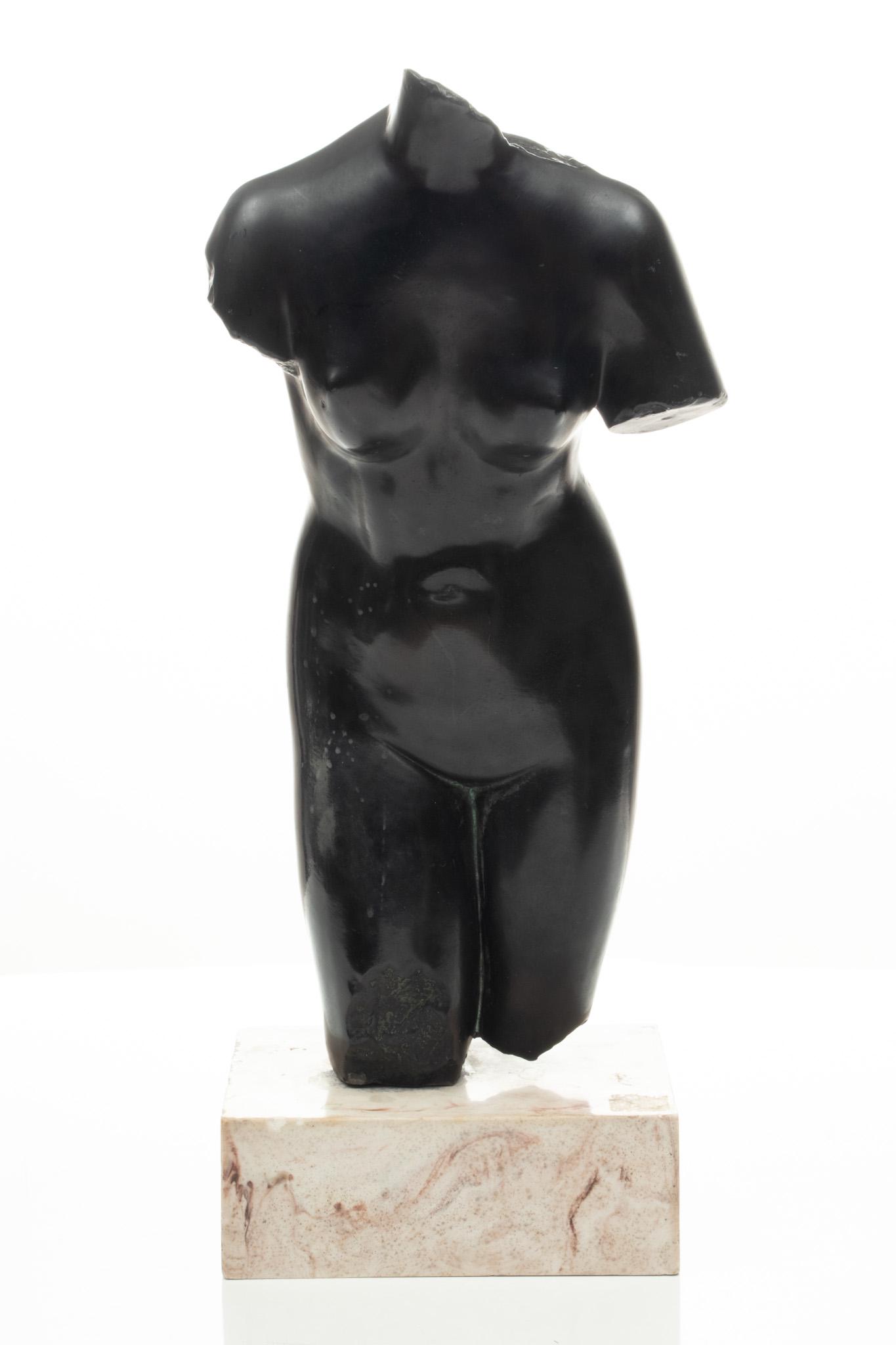 Bronze Sculpture, Venus Torso, Marble Base H 20'' W 9'': Bronze Sculpture, Venus Torso, Marble Base H 20'' W 9'' Pedestal 17" W 7.5"