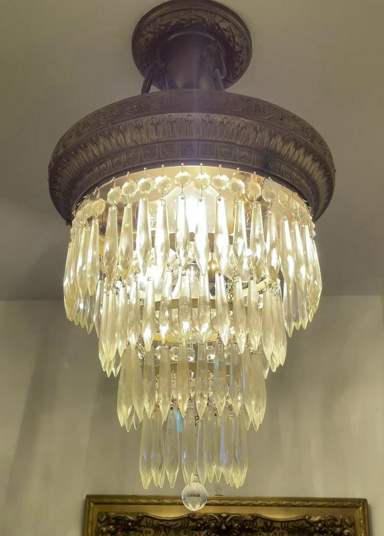 Tiered Crystal Prism Chandelier C. 1920, Dia. 12'': Tiered Crystal Prism Chandelier C. 1920, Dia. 12'' Four tiers. Multitude of crystal prisms.