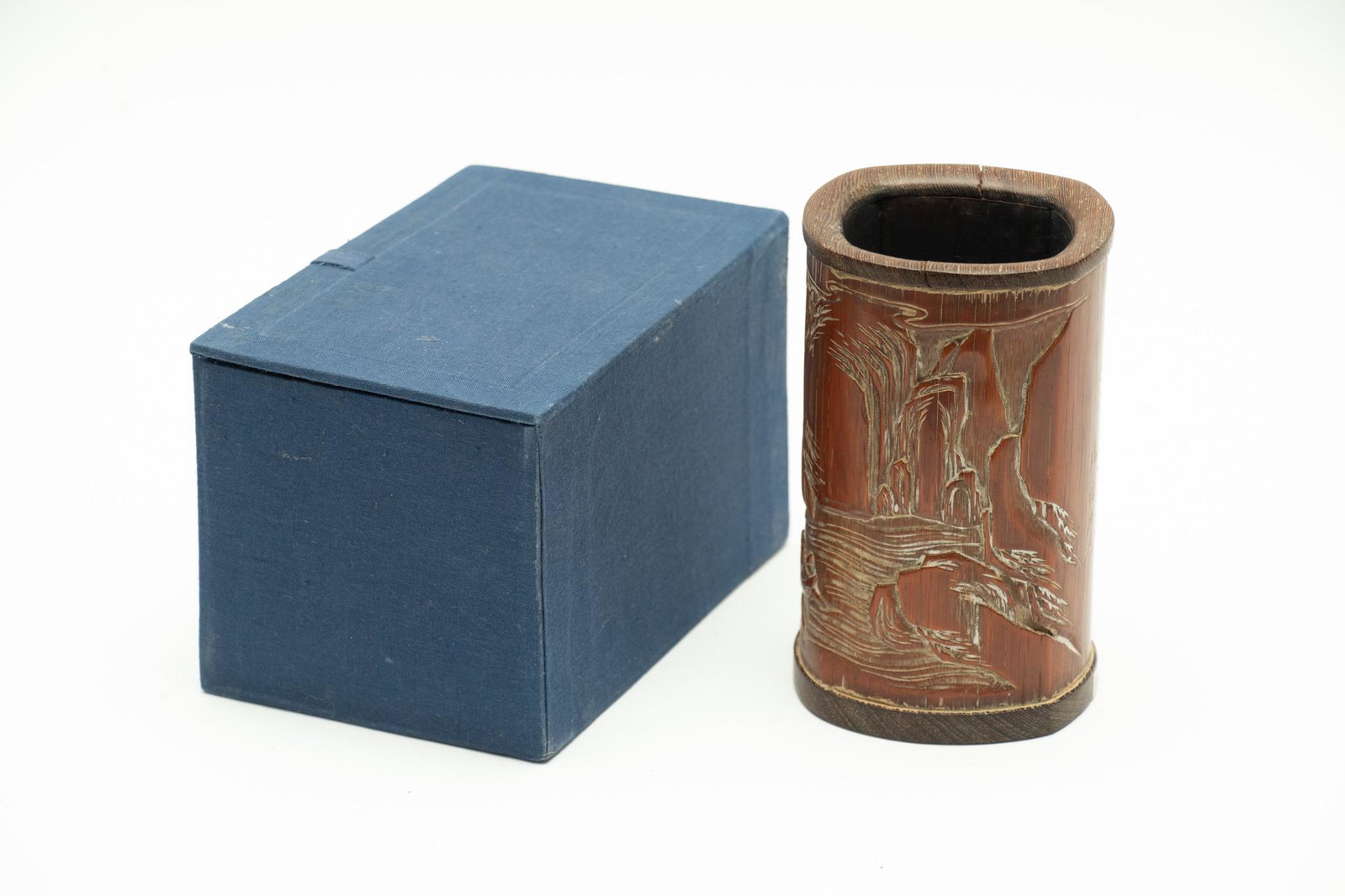Chinese Carved Wood Libation Cup, H 5.25", Dia 3": Chinese Carved Wood Libation Cup, H 5.25", Dia 3" A Chinese Carved Wood Libation Cup. Presented In A Fitted Box, Measuring H 3.75" X W 6" X D 4" Overall.
