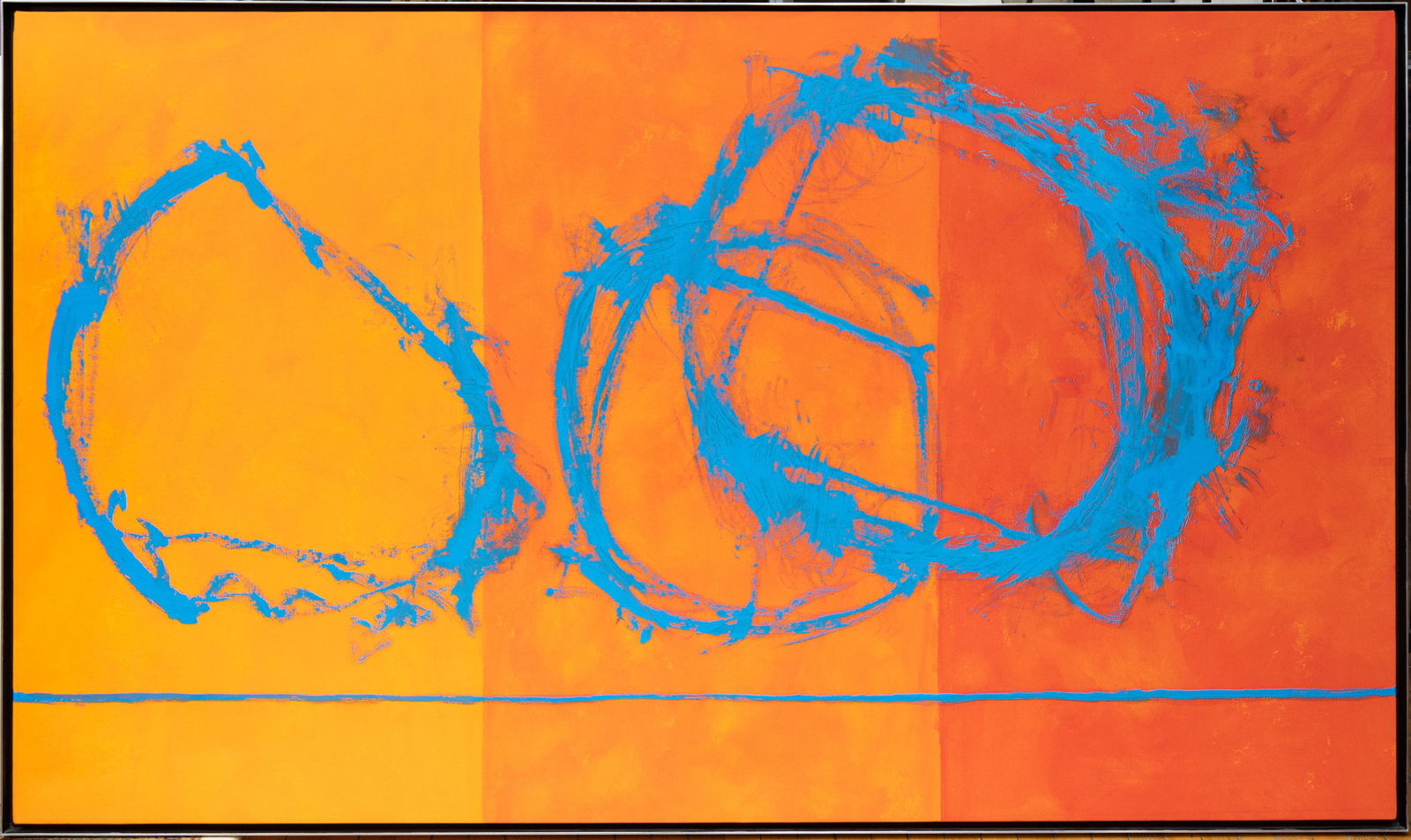 Cleve Gray (American, 1918-2004) Acrylic On Canvas, C. 2001, Homage To Sengia, H 50'' W 85'': Cleve Gray (American, 1918-2004) Acrylic On Canvas, C. 2001, Homage To Sengia, H 50'' W 85'' Signed, dated and titled verso. Provenance: Muskegon Museum of Art, Muskegon, MI