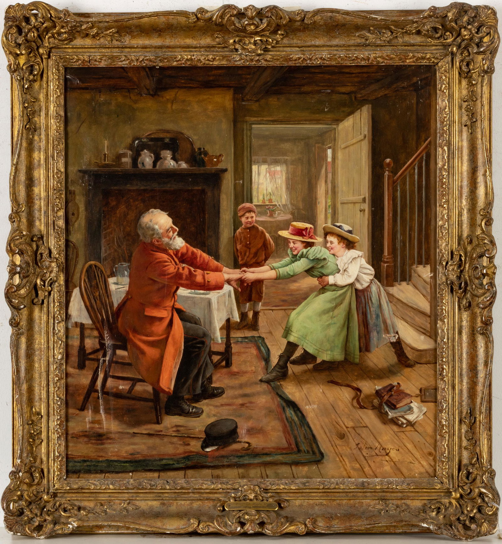 John Hayes (British, 1786-1866) Oil On Canvas, H 27.5'' W 25'' "Tug Of War" (1 of 5)