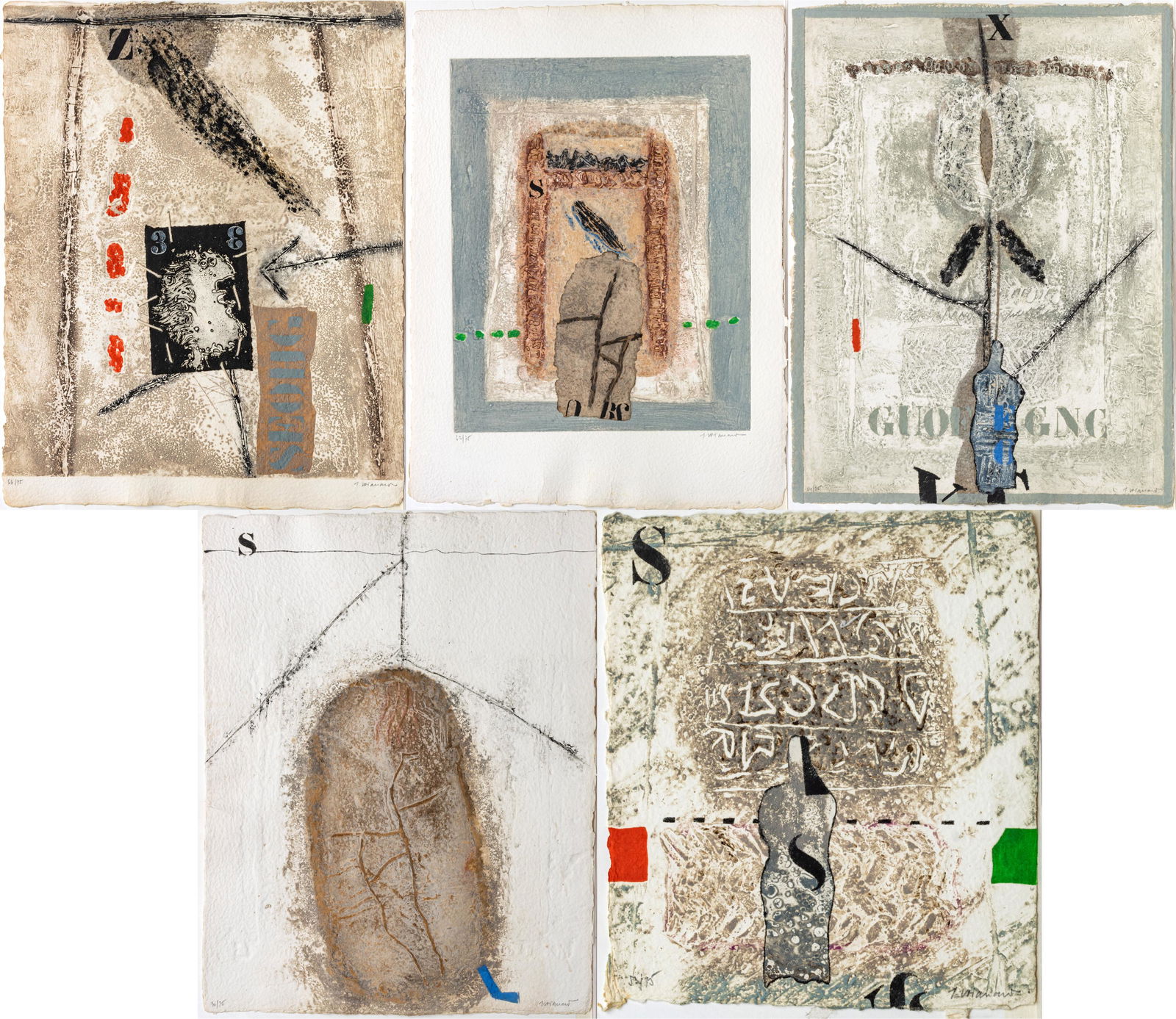 James Coignard (French, 1925-2008) Embossed And Colored Etchings On Handmade Paper, Group Of Five (1 of 15)