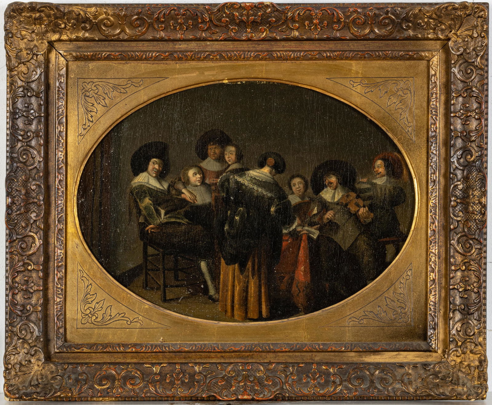 Dutch Old Master Oil On Canvas, Chorus With Violinist, H 15'' W 19'' (1 of 3)