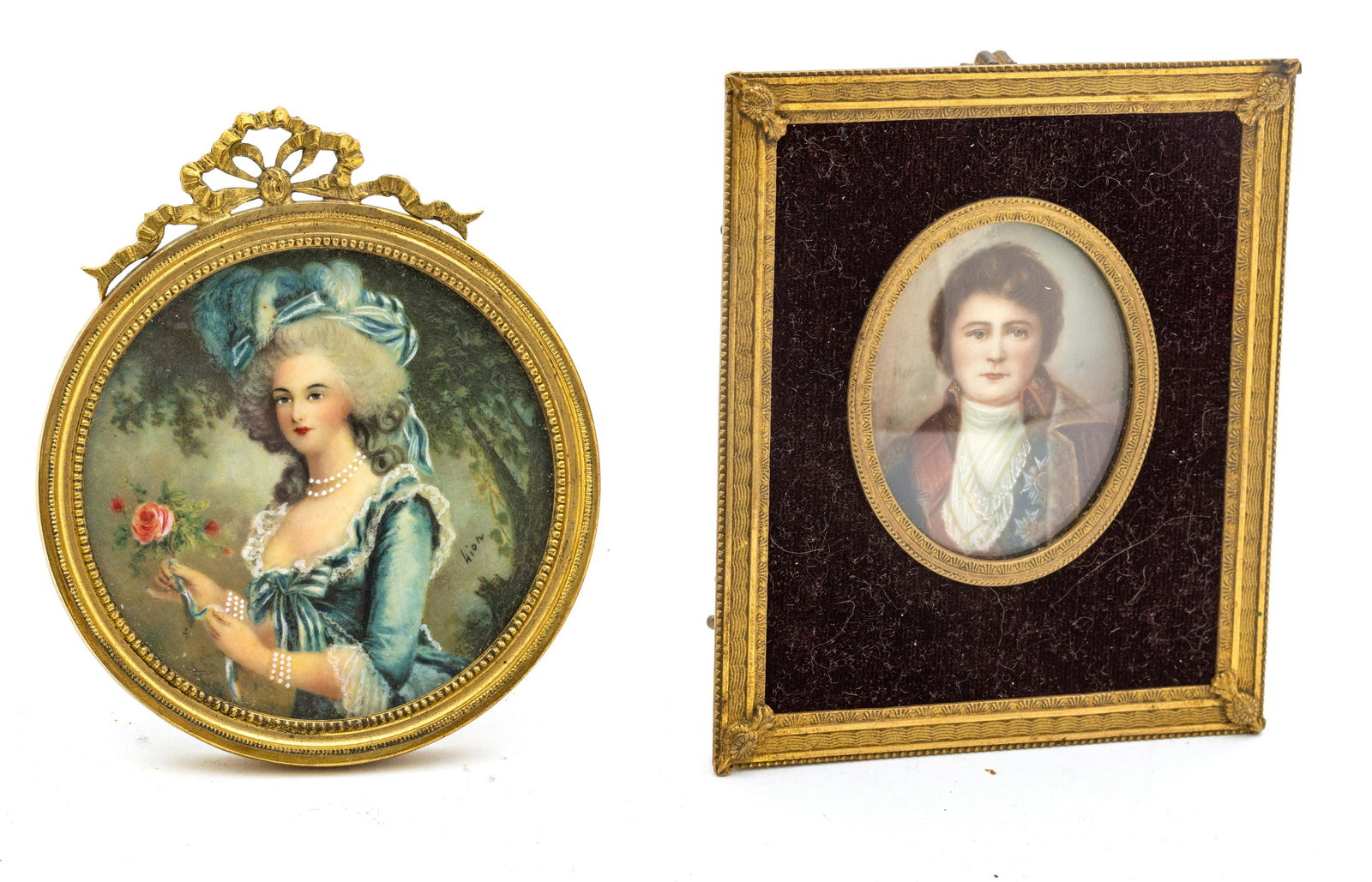 French Style Miniature Portraits C. 1900, Dia. 2.5'' 2 pcs (1 of 2)