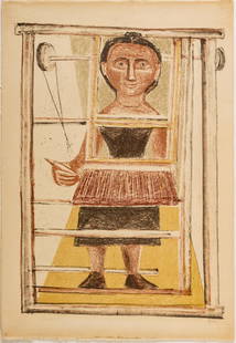 Massimo Campigli (Italy, 1895-1971) Lithograph In Colors "Woman At The Loom", H 22'' W 15'': Massimo Campigli (Italy, 1895-1971) Lithograph In Colors "Woman At The Loom", H 22'' W 15'' Guilda De La Gravure blind stamp. Unframed.