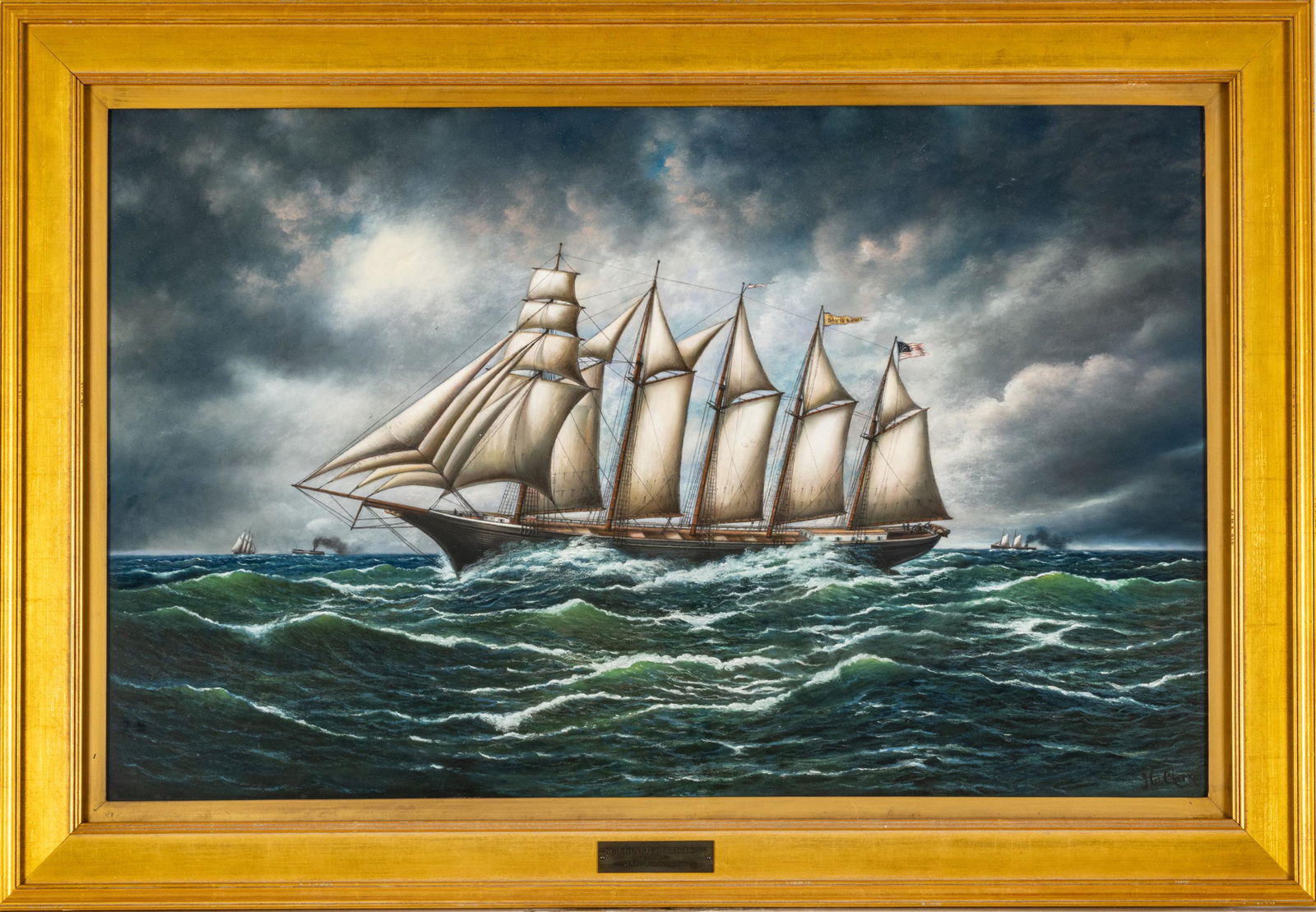 J.W. Clarke (American 19th C.) Pastel On Paper H 23.5'' W 37.5'' "The Schooner David Dows" (1 of 4)