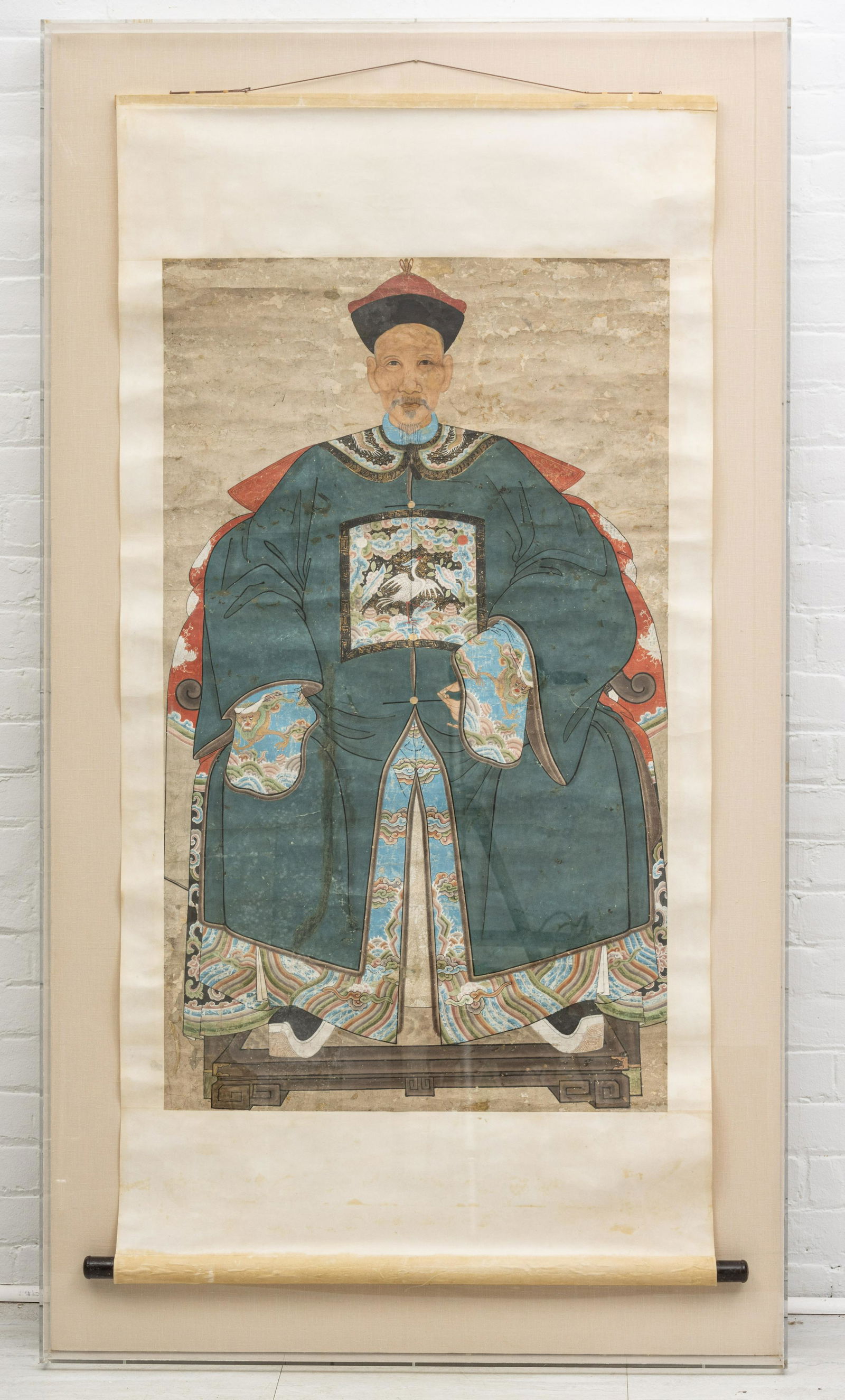 Chinese Gouache On Paper, Seated Ancestral Portrait Scroll, H 45'' W 27'' (1 of 6)