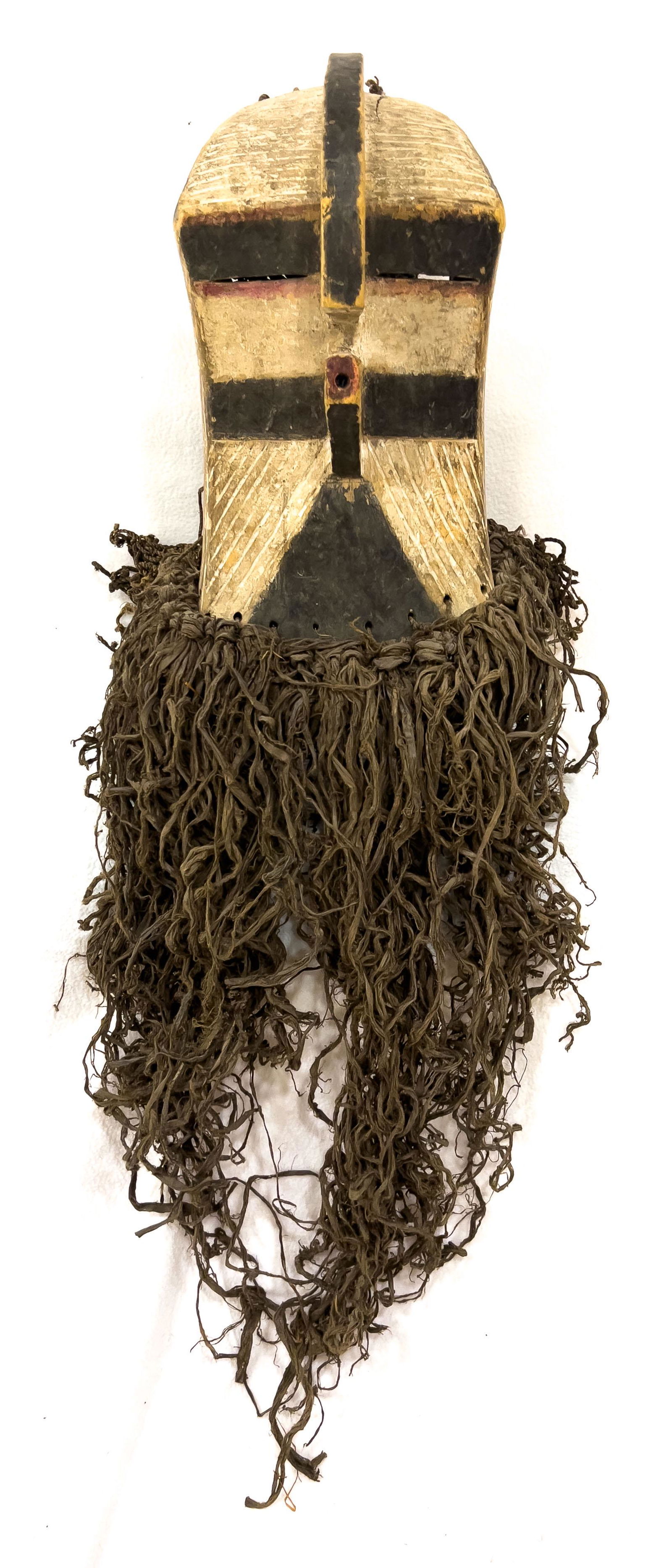 African Polychrome And Carved Wood Songye Mask With Fiber, H 28", W 8", D 11" (1 of 5)