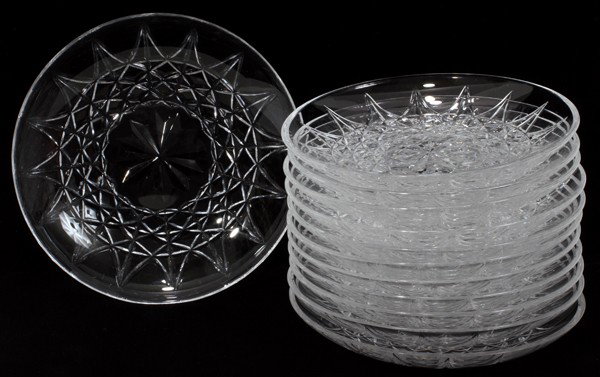ST. LOUIS FRENCH CRYSTAL HORS D'OEUVRES PLATES: ST. LOUIS FRENCH CRYSTAL HORS D'OEUVRES PLATES, DIA 5 3/4": 12