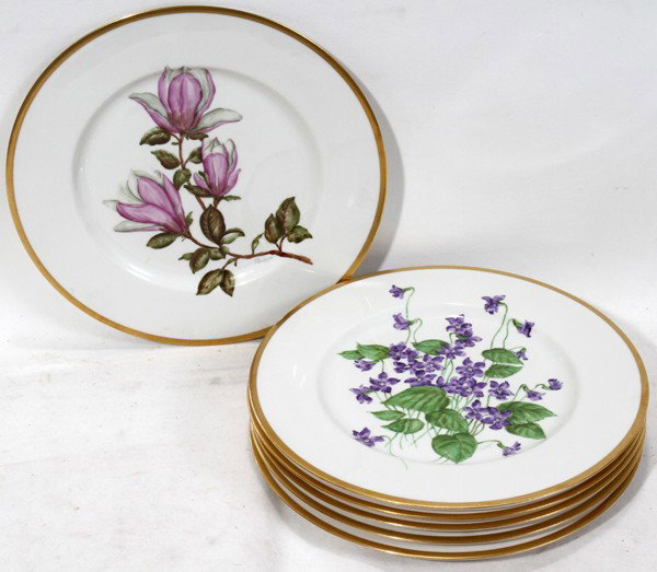 THEODORE HAVILAND PORCELAIN PLATES, SIX,: THEODORE HAVILAND PORCELAIN PLATES, SIX, DIA 10 1/2":Floral decoration.