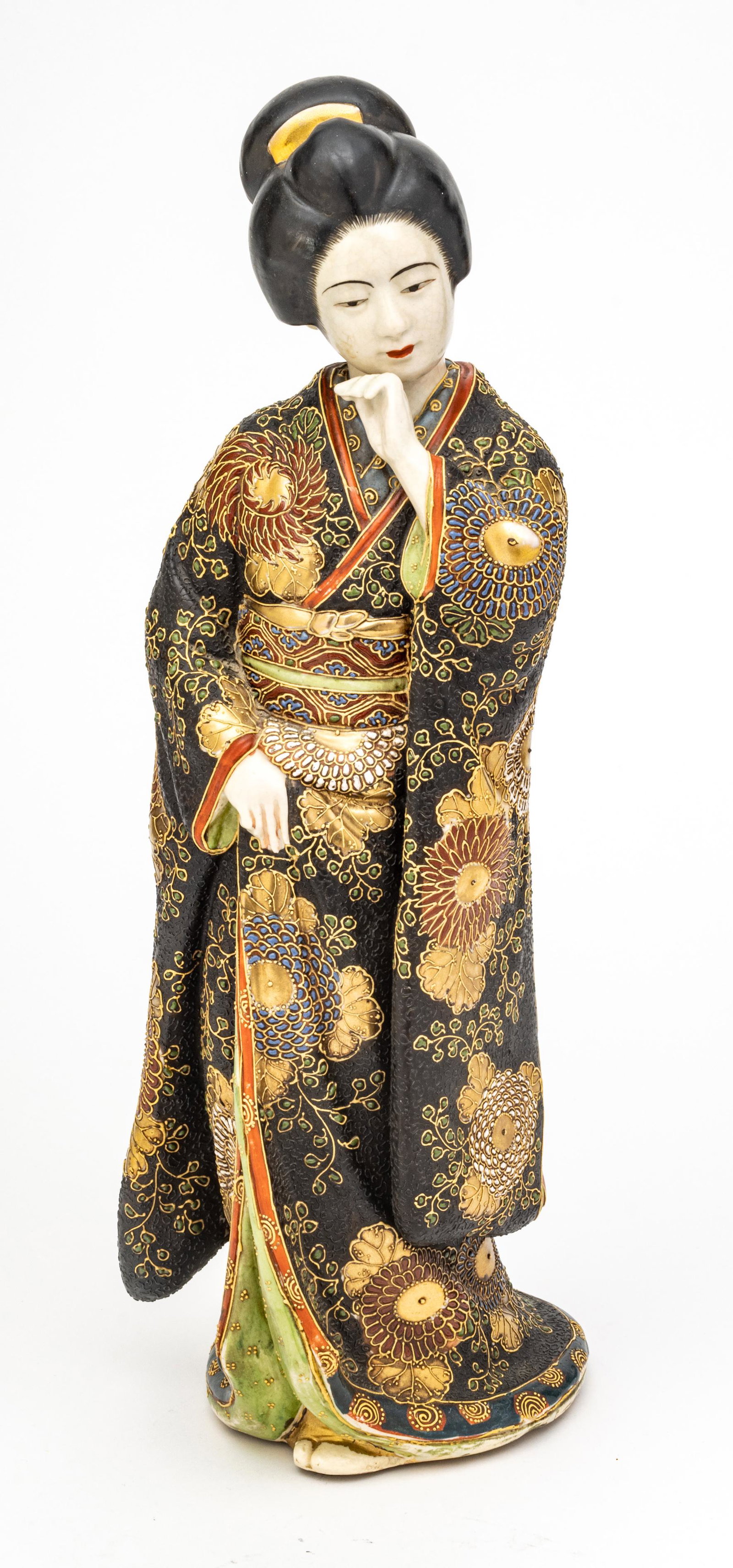 Japanese Satsuma Pottery Standing Geisha, Highly Gilded  Early 20th C., H 17'' (1 of 5)