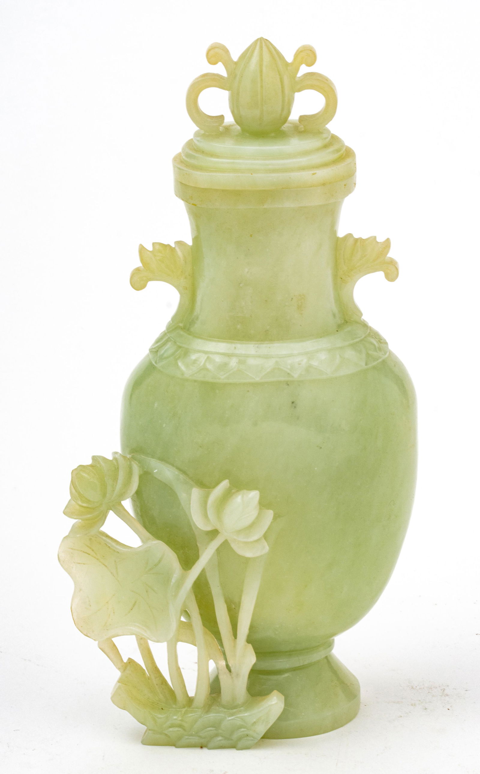 Burmese Jade Vase, Celadon Green Color C. 19th.c., H 8'' W 4'' Dec 14