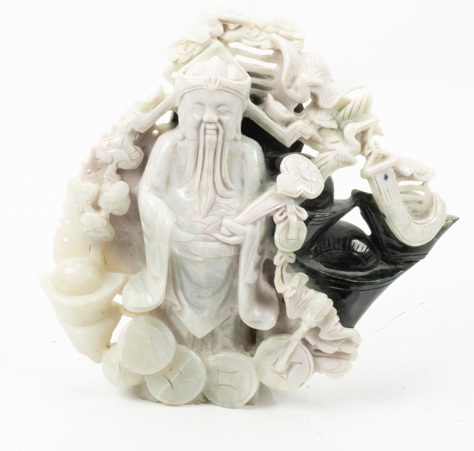 Chinese Jade Sage With Scepter, Light Green, H 8 1/4" W 9" (1 of 4)