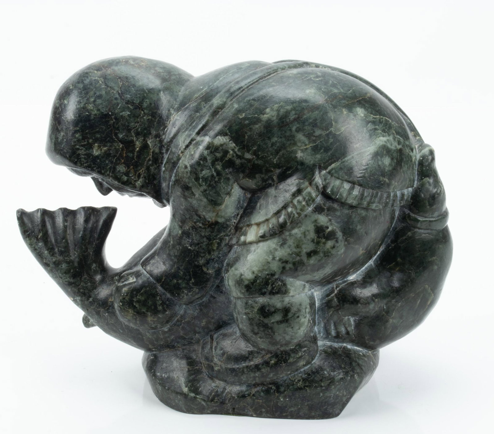 Inuit (Eskimo) Arctic Quebec, Carved Stone Sculpture, C. 1960, H 8.75" W 11.5" D 5" Seal Hunter (1 of 4)