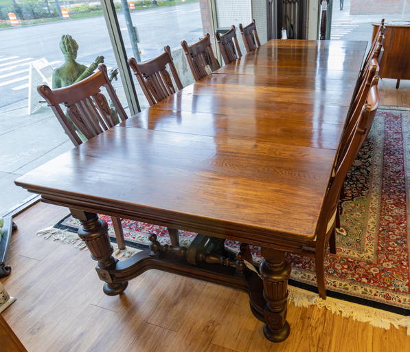 Early And Rare Phoenix Furniture Company Jacobean Influence Dining Table With Eight Leaves C