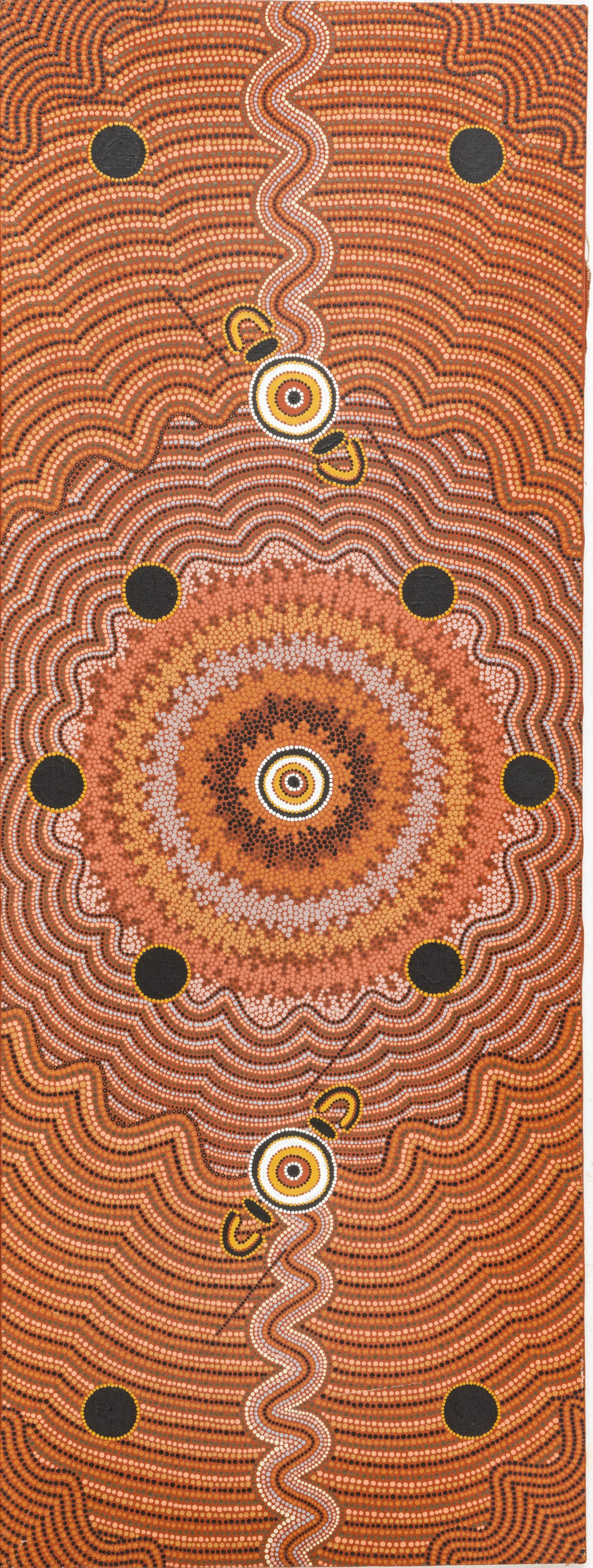 Norbert Lynch Kngwarreye (Australian B. 1950) Acrylic On Canvas, Abstract Circles (Black Orange) H 4 (1 of 4)