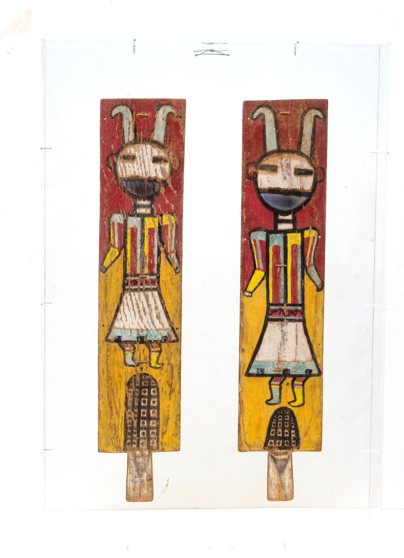 Native American Hopi Painted Wood Dance Paddles, H 23'' W 4.75'' (1 of 3)