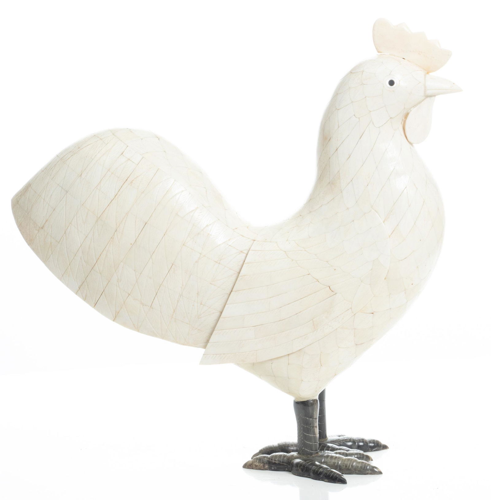 Maitland-Smith (British) Shell Composite Rooster, H 17'' L 16'': Maitland-Smith (British) Shell Composite Rooster, H 17'' L 16'' Standing figure.