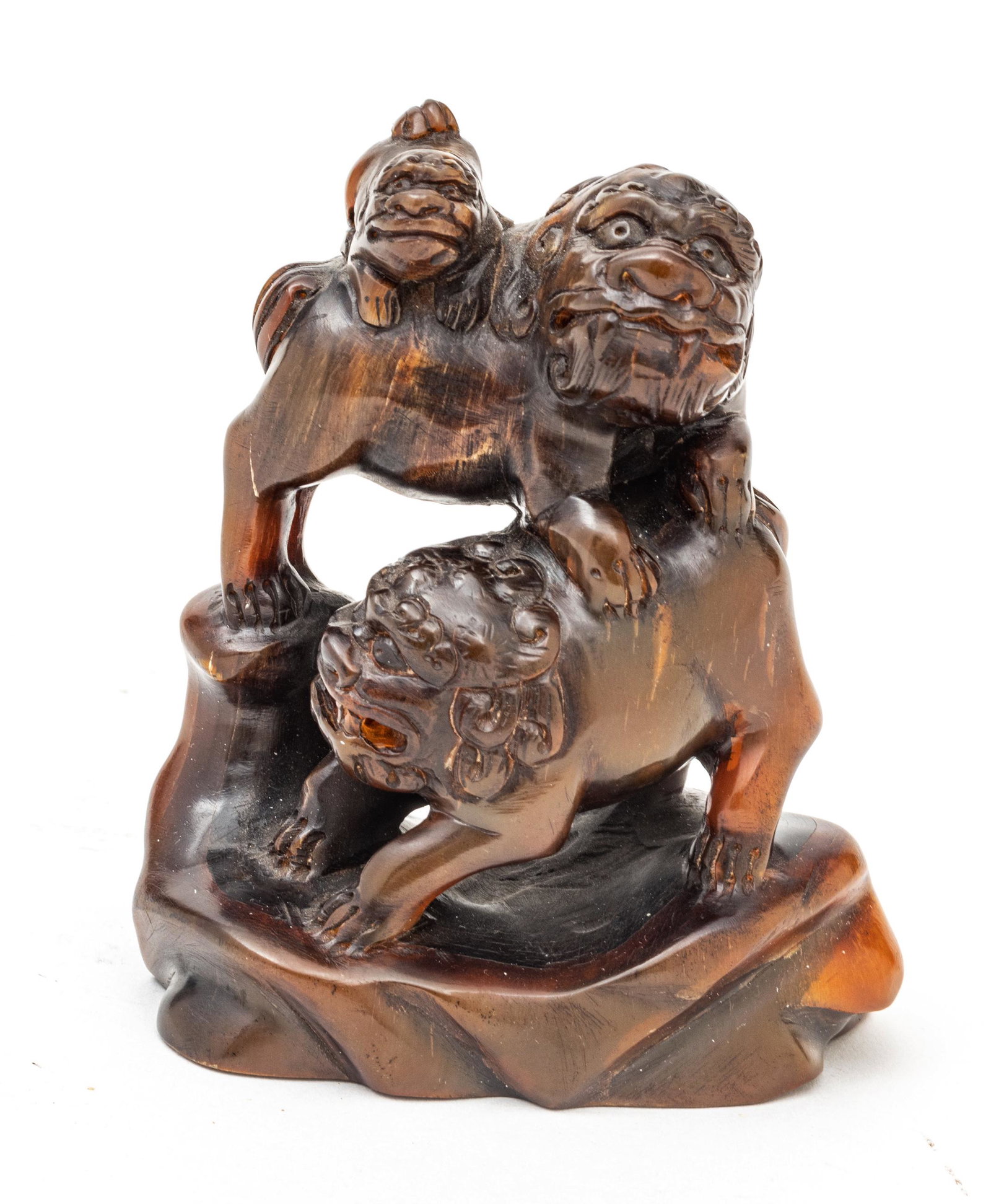 Chinese  Horn Carving, Three Foo Dogs C. 19th.c., H 3.2'' W 2.7'' (1 of 3)