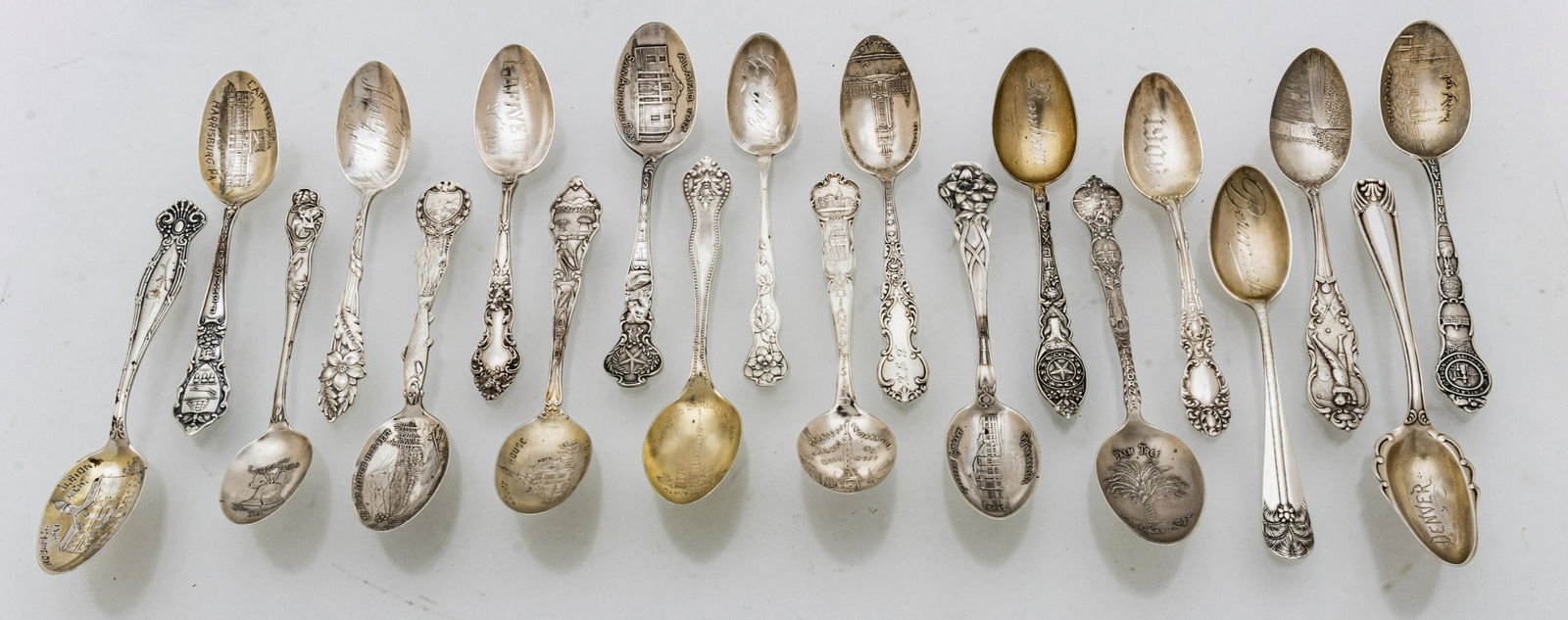 Sterling Silver Souvenir Spoons, American Cities C. 1900, 10t oz 20 pcs (1 of 2)