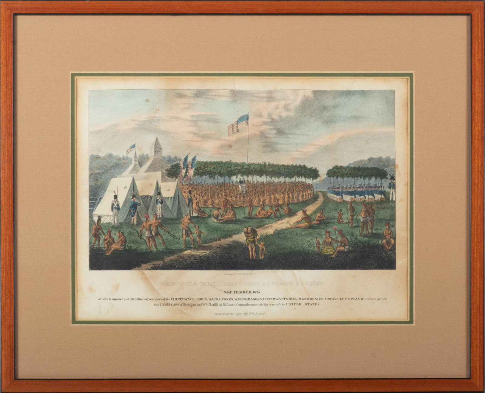 J.O. Lewis,  View Of The Great Treaty Held At Prairie Du Chien, Lithograph  1825, H 9.5'' W 13'' (1 of 3)