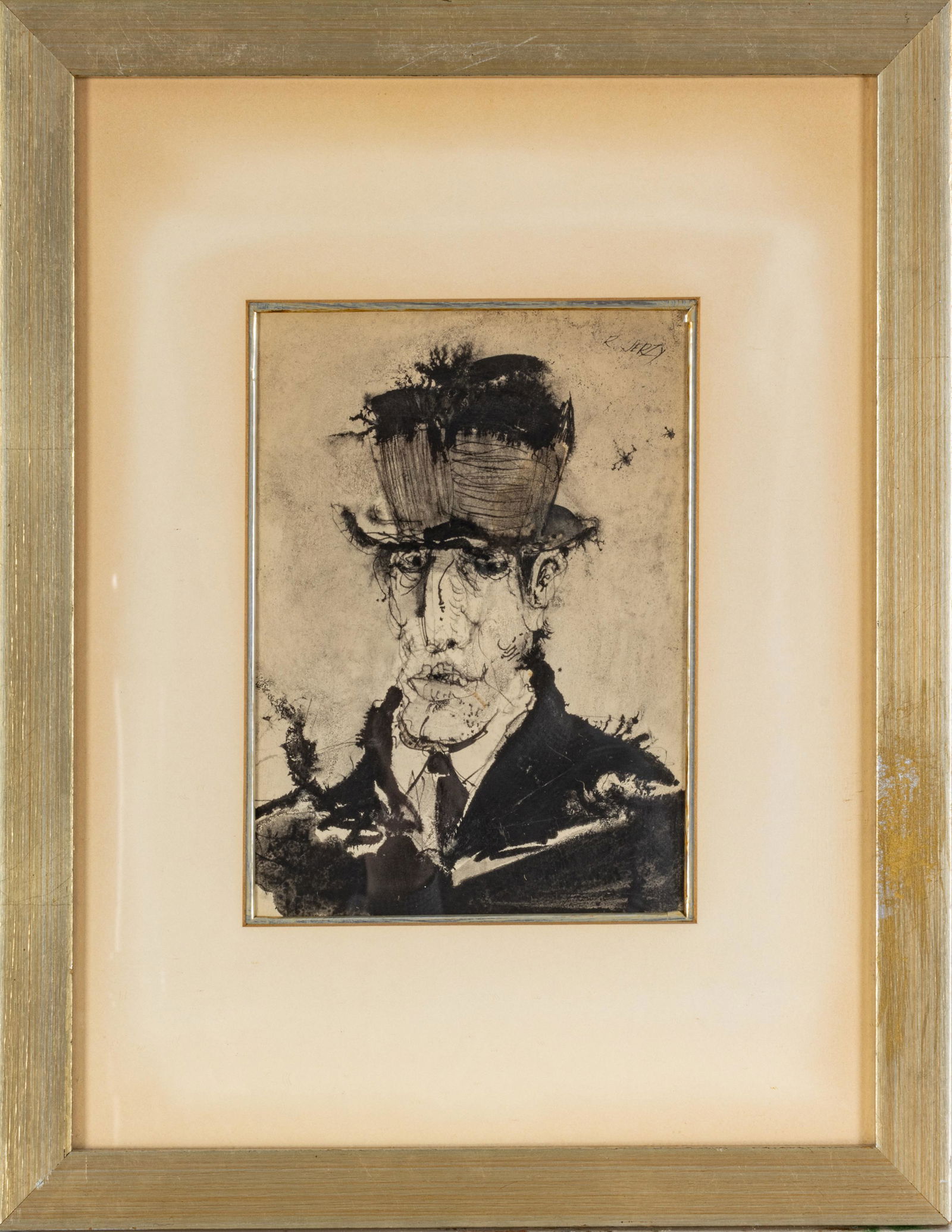 Richard Jerzy (Detroit, 1943-2001) India Ink On Paper, Portrait Of Gentleman, H 7.5'' W 5.5'' (1 of 4)