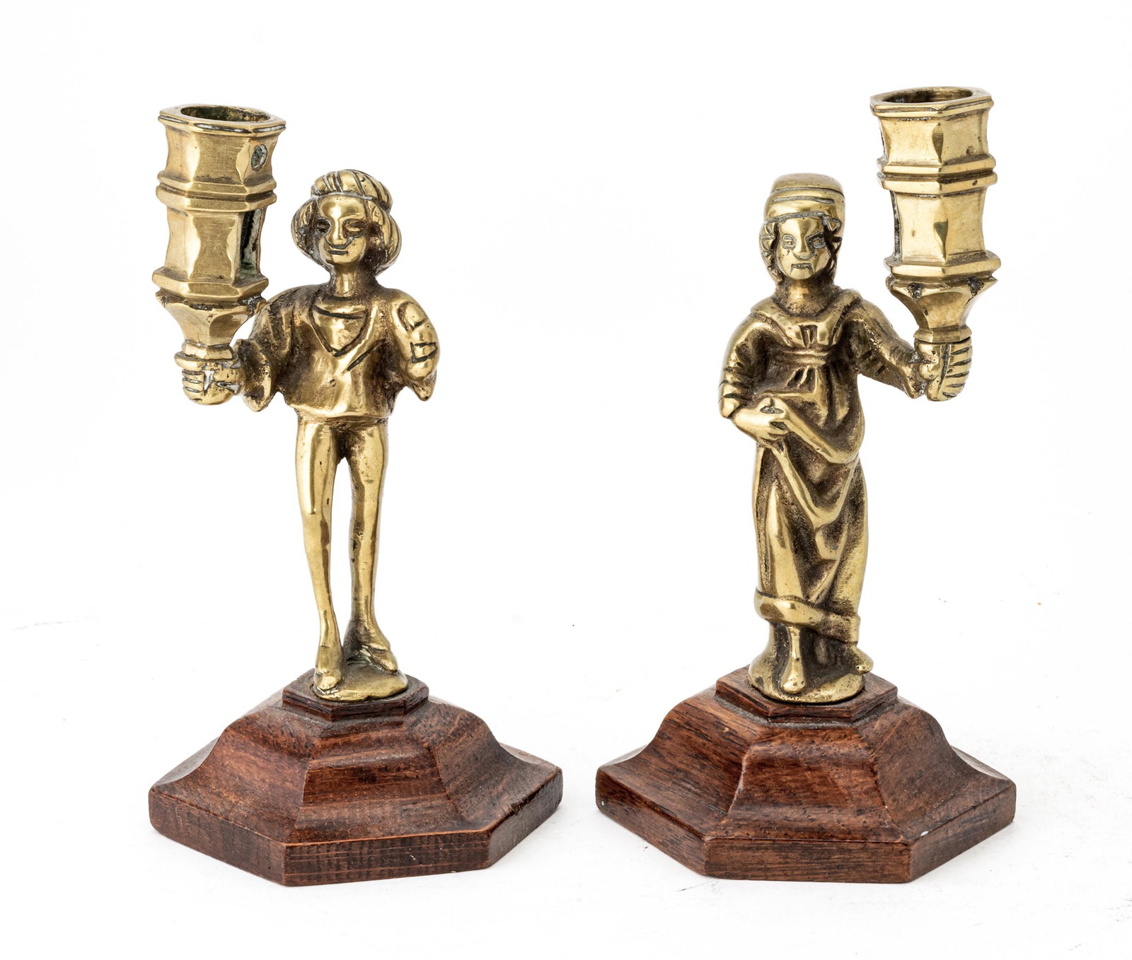Pair Of Brass Figural Candlesticks, H 4.75'' (1 of 3)