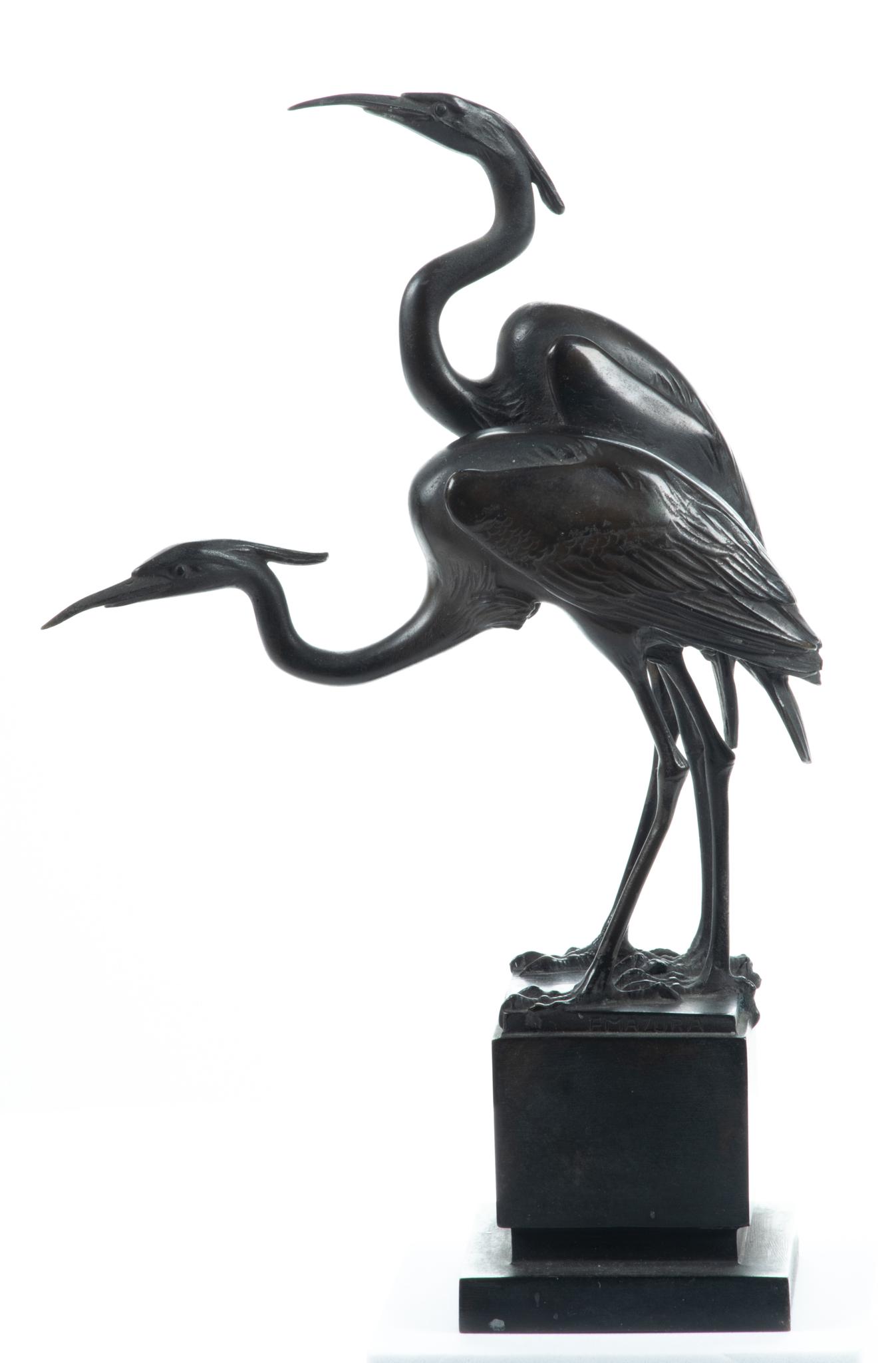 Franz Mazura (Austrian 20th C.) Bronze Sculpture Of Cranes, H 8'' L 5'' (1 of 5)