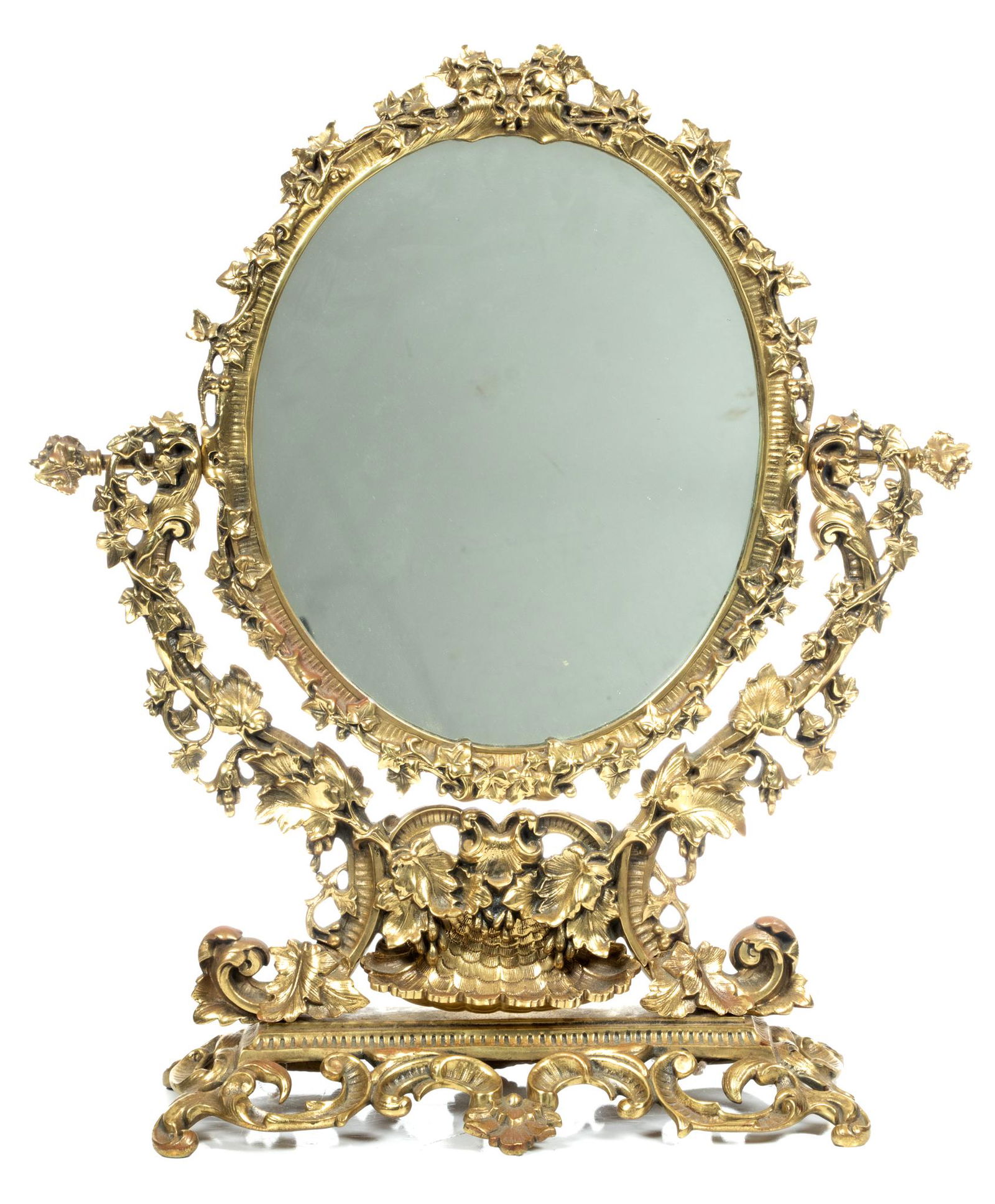 French Brass Art Nouveau Vanity Mirror C. 1930, H 19'' W 17'' (1 of 5)