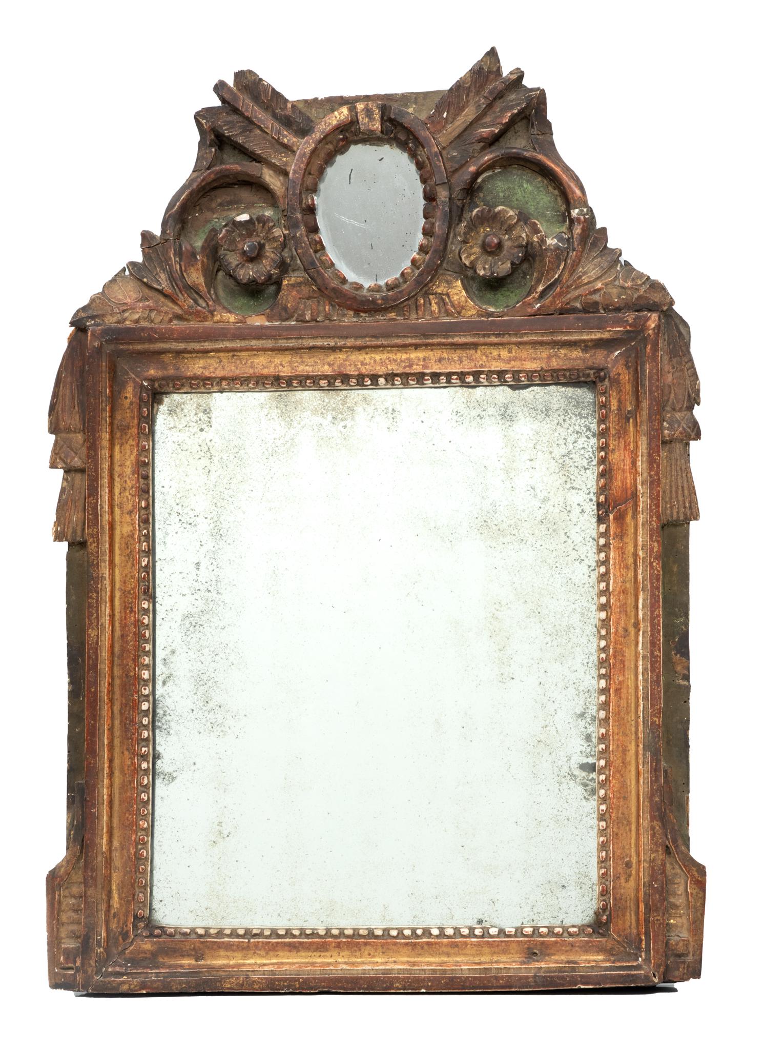 Continental Gilded Wood Wall Mirror,  18th C, H 22'' W 15'' (1 of 2)