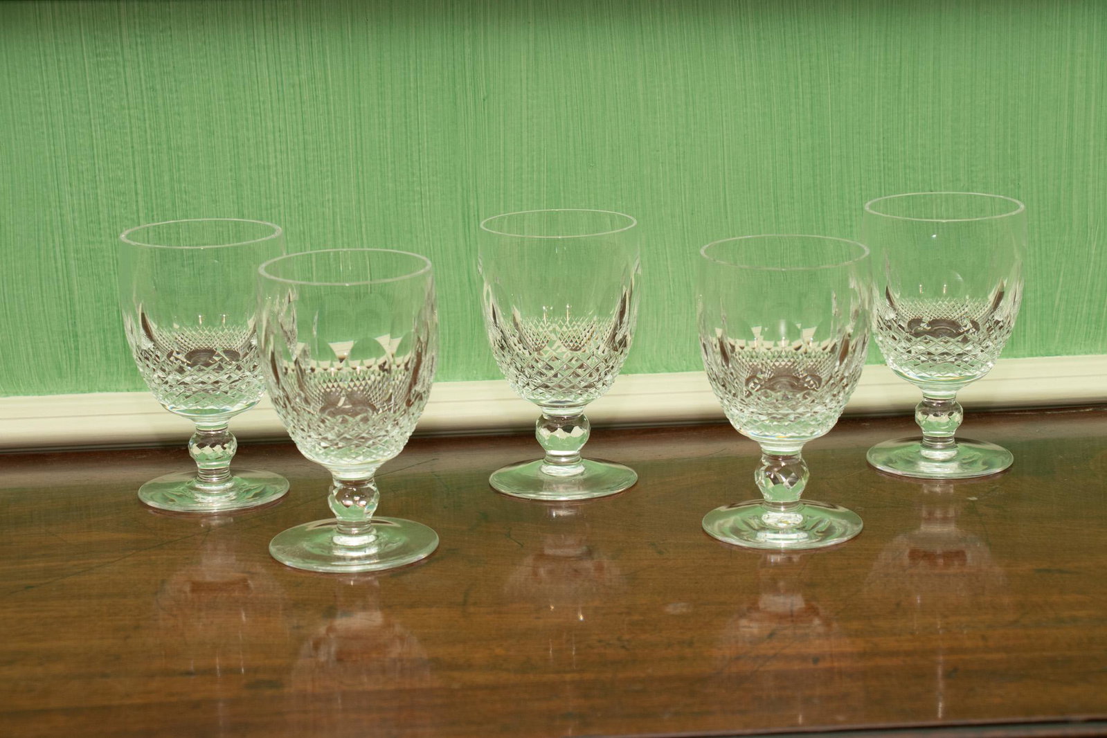 Waterford (Irish, 1783) 'Colleen' Crystal Claret Glasses, H 5.5'' Dia. 3'' 12 pcs: Waterford (Irish, 1783) 'Colleen' Crystal Claret Glasses, H 5.5'' Dia. 3'' 12 pcs A collection of twelve Waterford 'Colleen' crystal claret wine glasses. Each bearing signature acid etched branding to