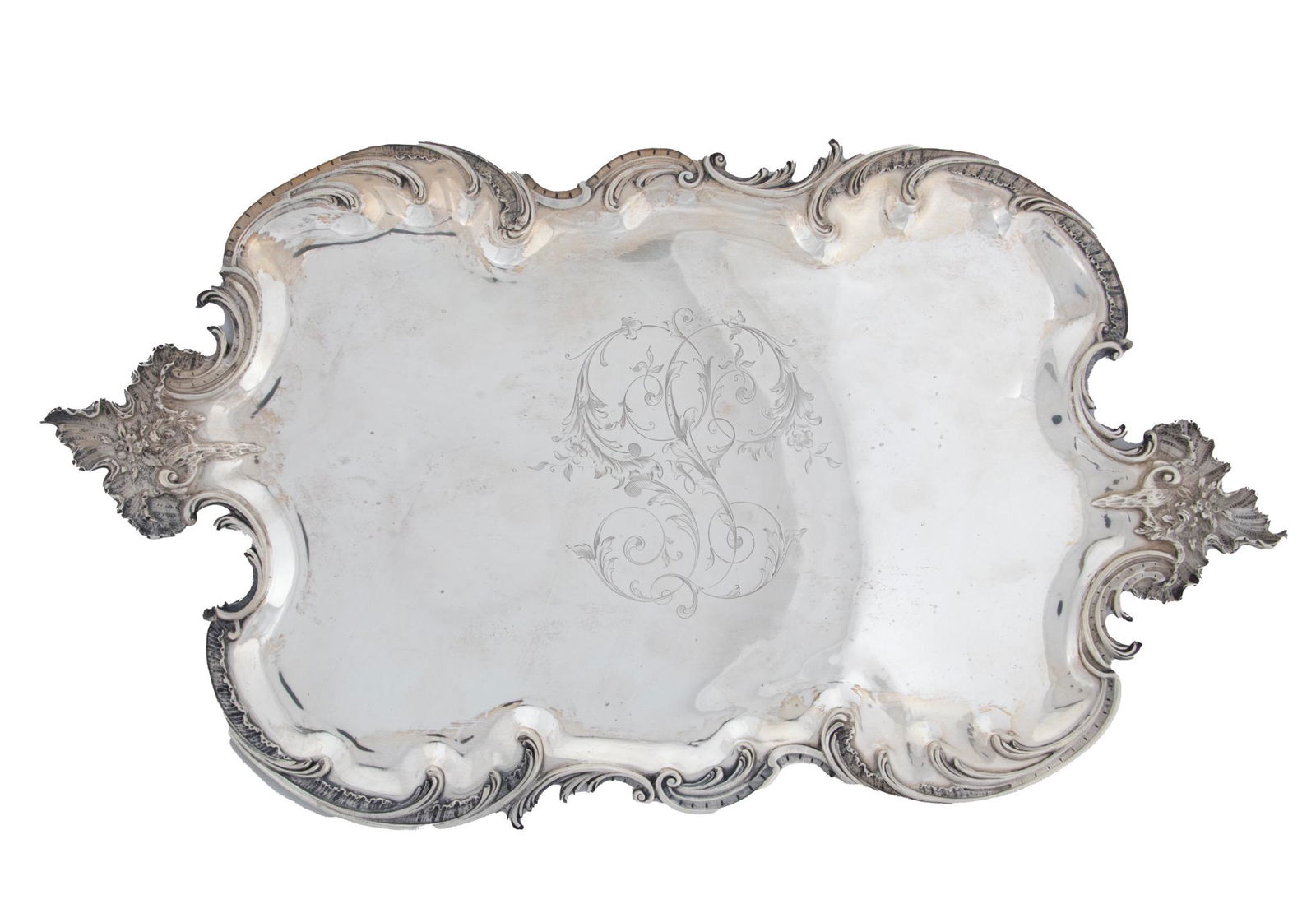 Baroque Style Silver Tray, C. 1900, With Hallmarks, W 10.75'' L 19.75'' 31.34t oz (1 of 6)