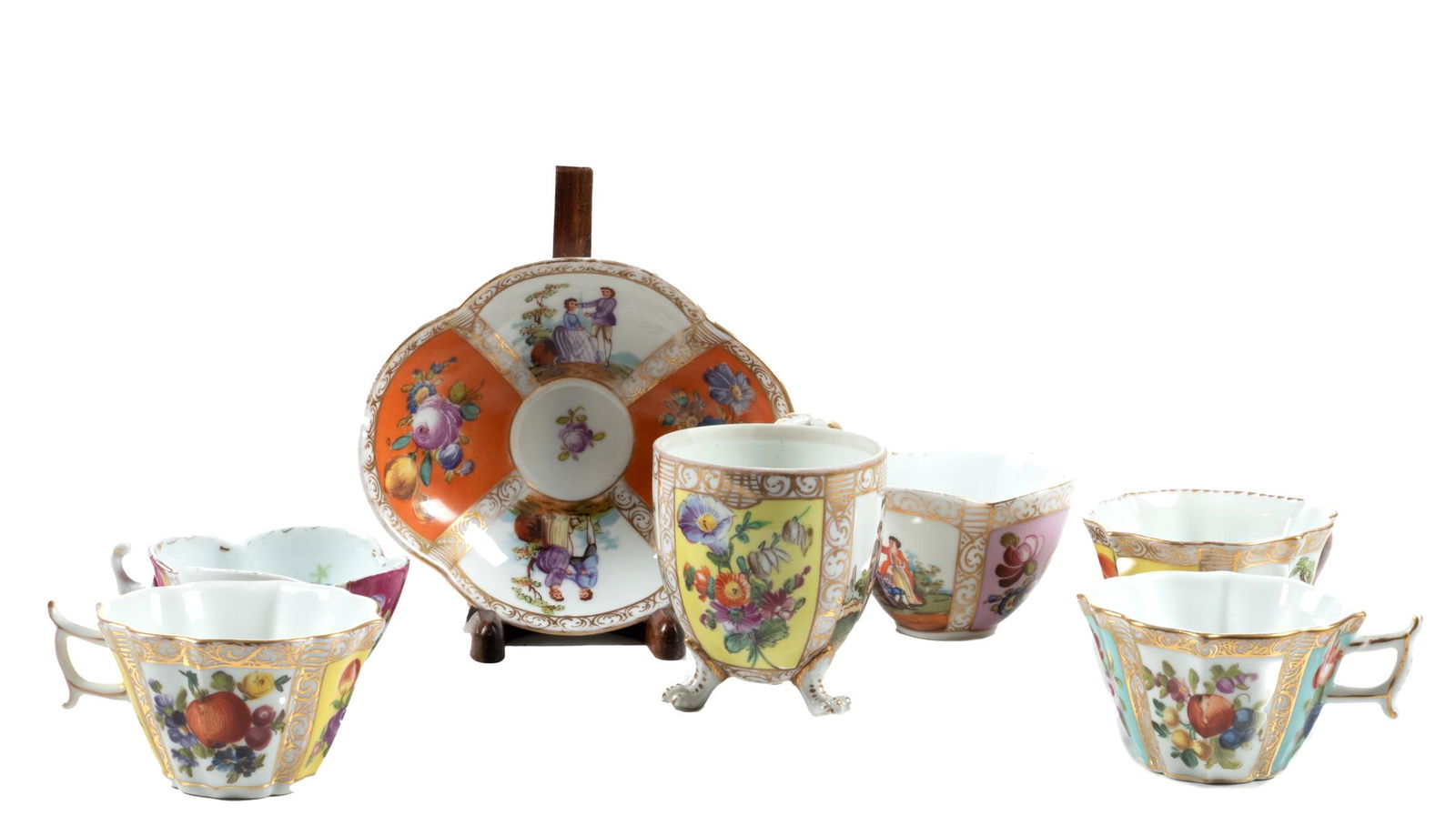 Dresden Panel Style  Porcelain Cups And Saucers, 14 Sets + H 15'' 37 pcs (1 of 5)