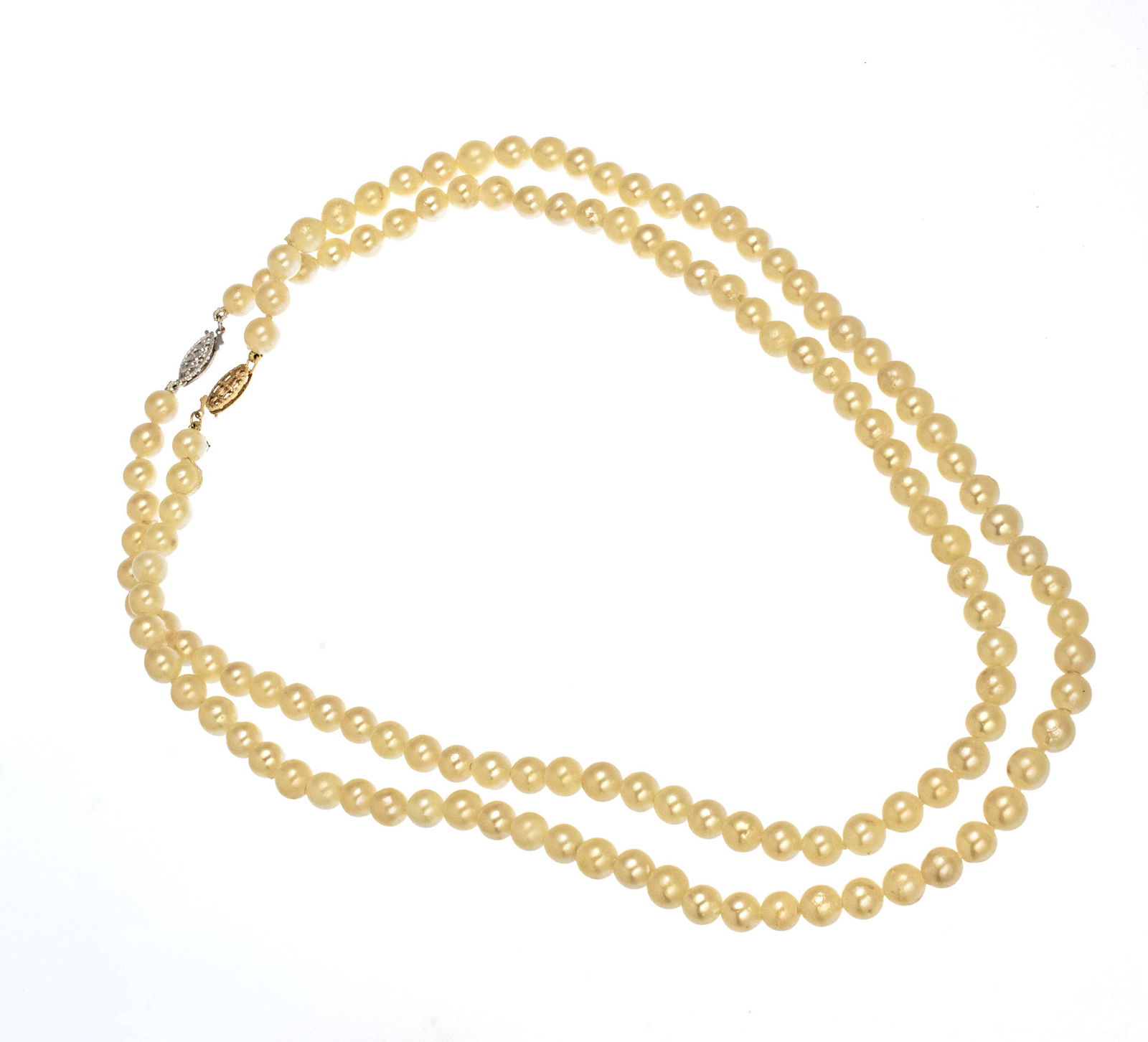 6mm Pearl & 14kt Gold Necklaces, L 18'' 44g 2 pcs (1 of 3)