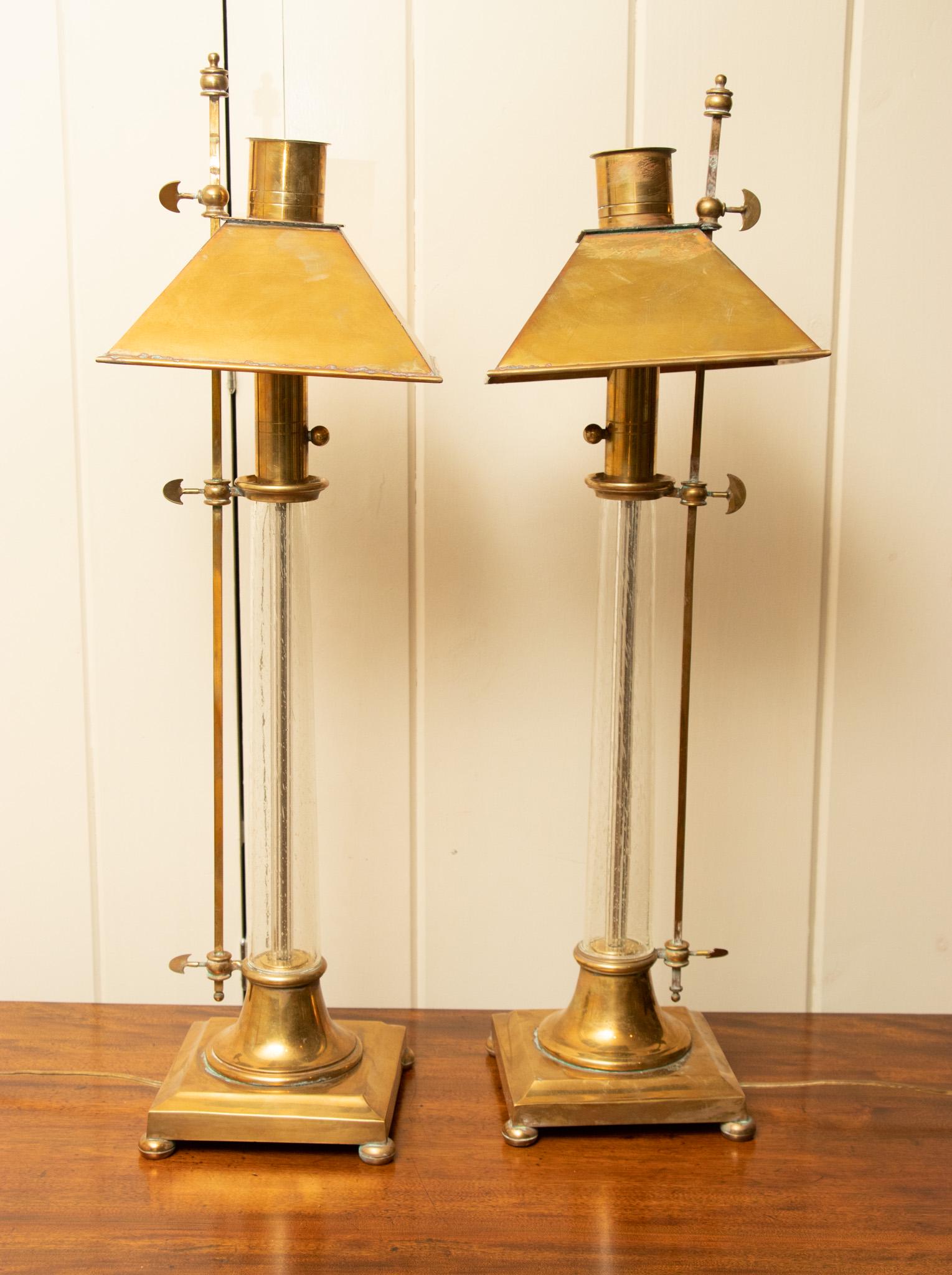 Chapman  Brass & Blown Glass Lamps, H 28'' W 7'' Depth 7'' 1 Pair (1 of 2)