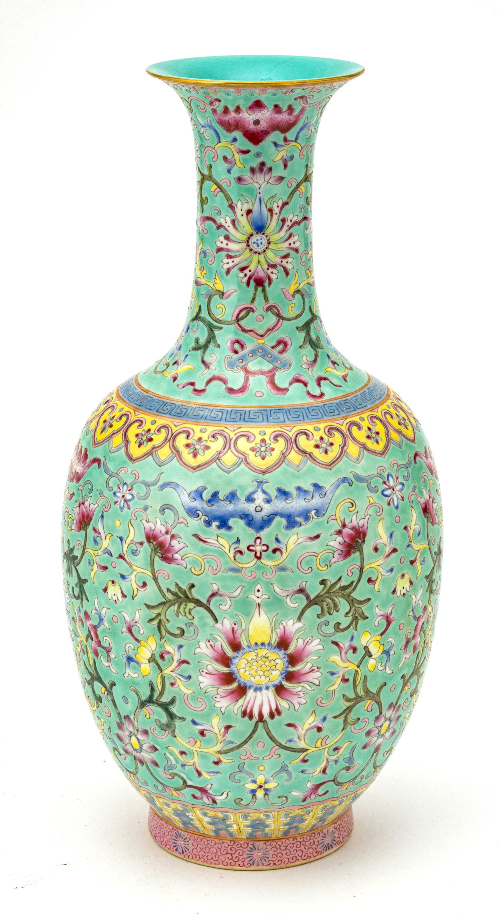 Chinese Polychrome Porcelain Vase, H 13.25'' Dia. 6'' (1 of 4)