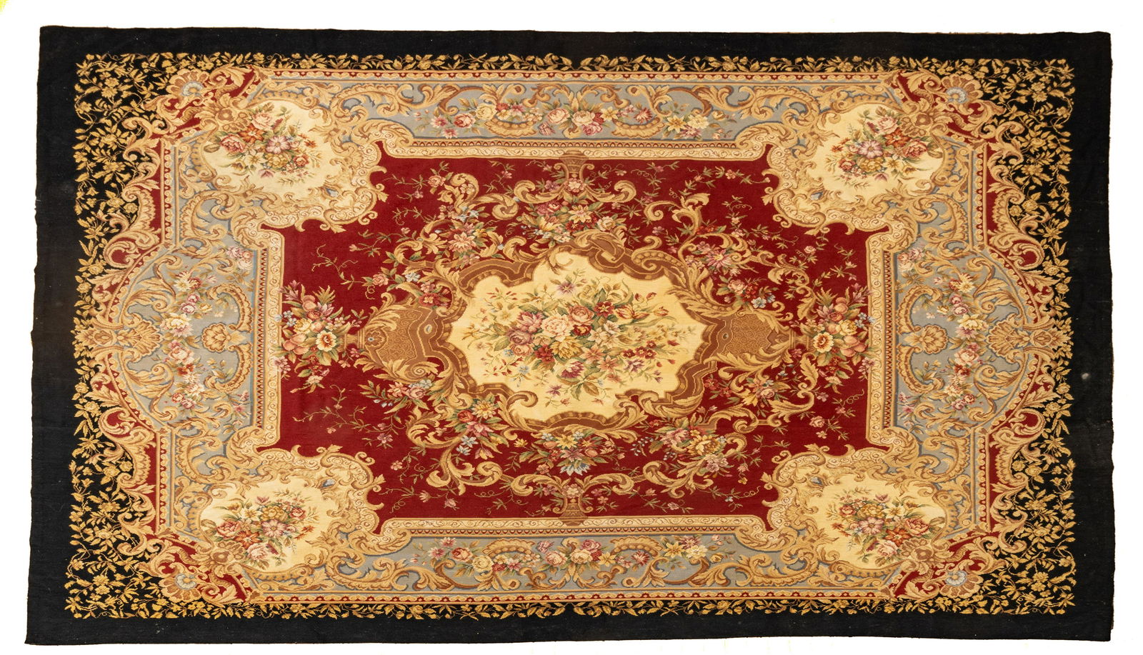 French Aubusson Wool Rug,  20th C, W 7' 4'' L 9' 10'' (1 of 2)