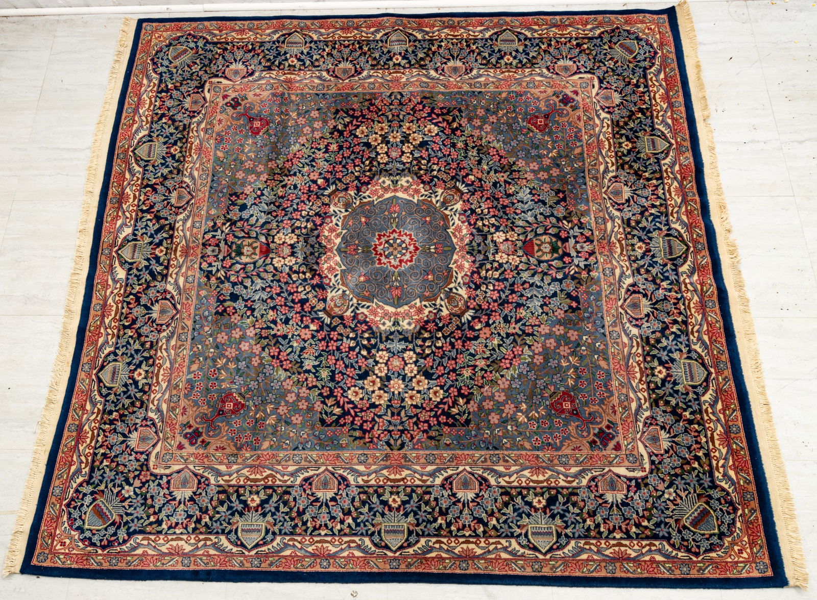Indo-Persian Handwoven Wool Rug, W 7' L 7' (1 of 2)