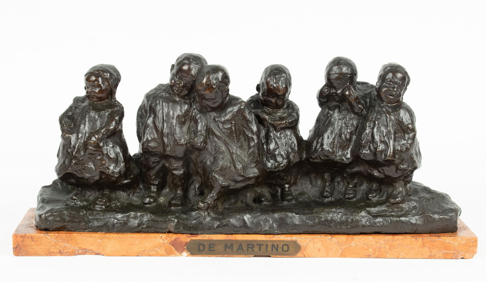 Giovanni De Martino (Italy, 1870-38) Bronze Sculpture, H 7", L 15", Six Street Urchins (1 of 5)