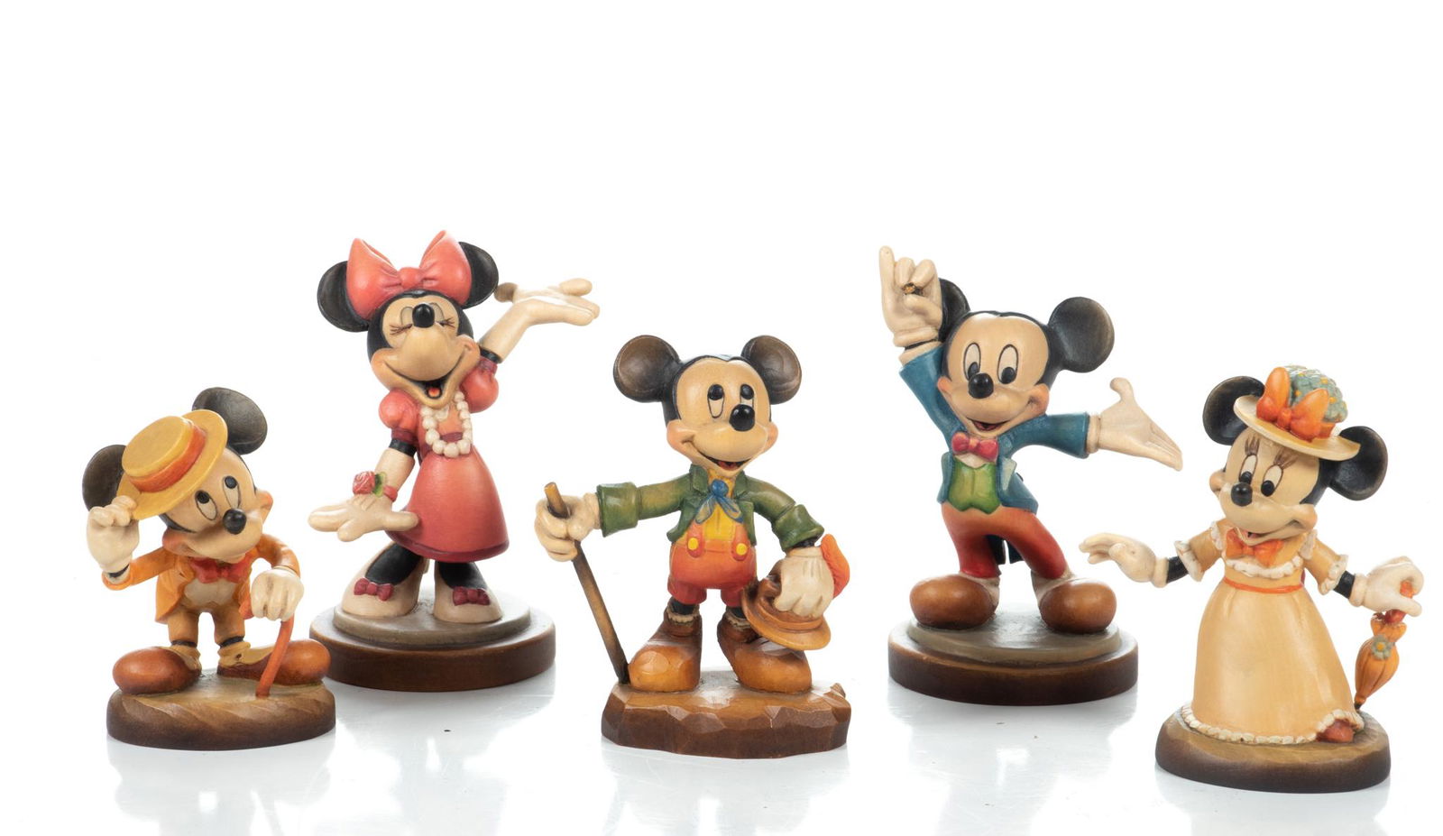 Anri (Italian) Carved Wood Walt Disney Mouse Figures H 4.5'' 5 pcs (1 of 5)