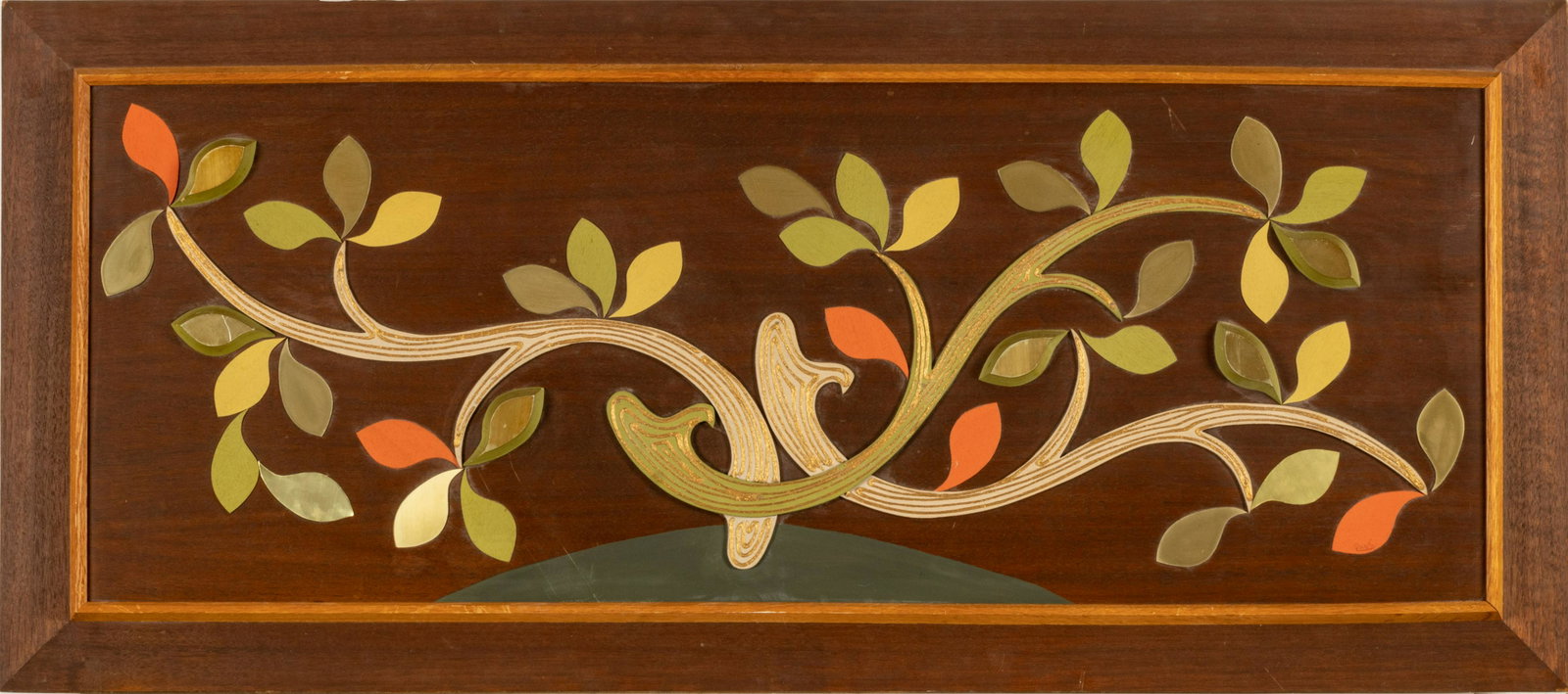 House Of Ran Su (American) Mid-Century Modern Wood And Metal Wall Sculpture, Style No. 290: Rambling: House Of Ran Su (American) Mid-Century Modern Wood And Metal Wall Sculpture, Style No. 290: Rambling Vine, H 24'' W 54'' Label affixed verso " This Wall Design, in Wood, Created in the Studio of Ran S