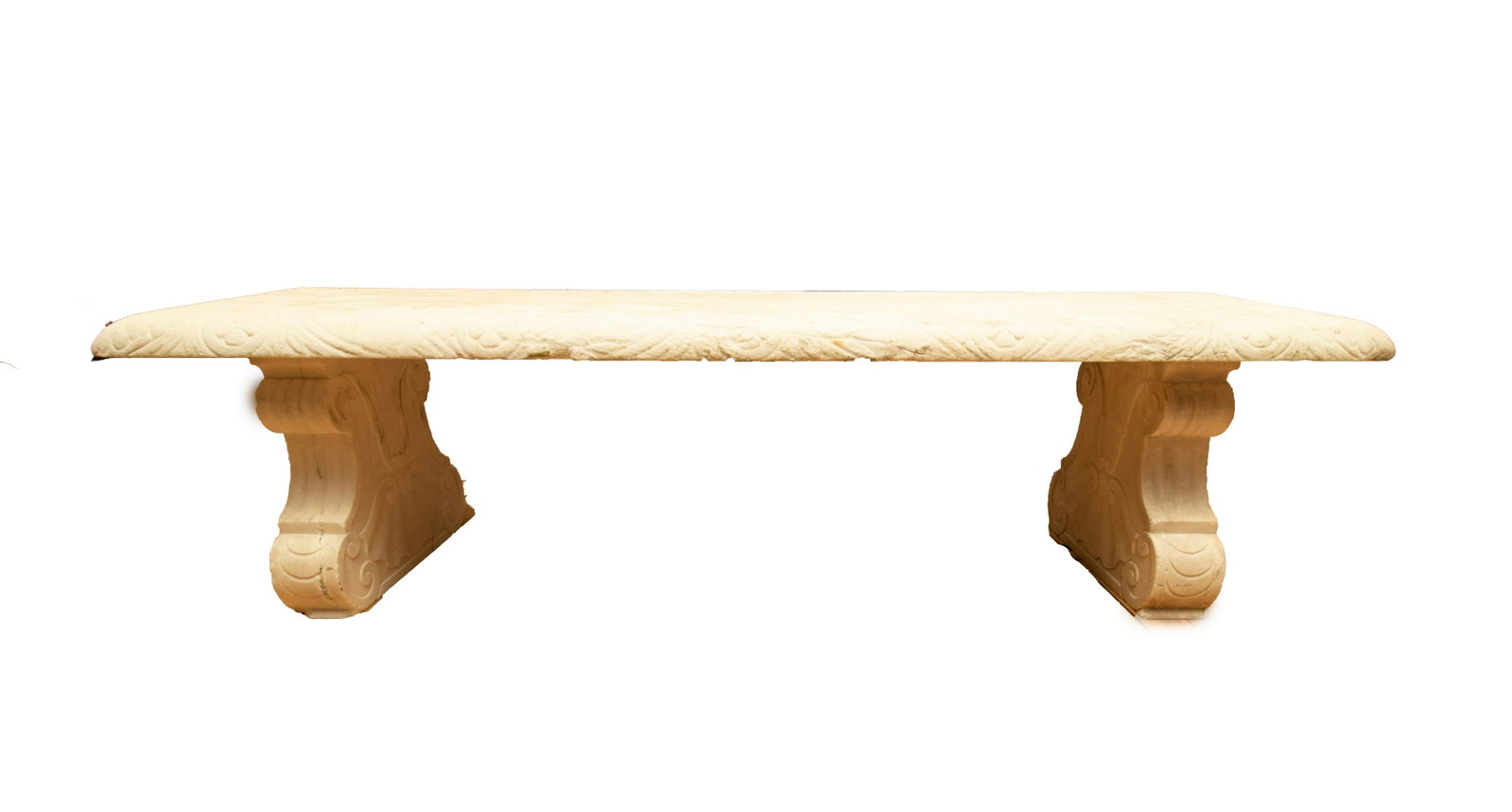 Italian Neoclassical Style Carved Marble Garden Bench, W 13.5'' L 53.5'' 1 pc: Italian Neoclassical Style Carved Marble Garden Bench, W 13.5'' L 53.5'' 1 pc The seat offers a beveled edge with a gadrooned motif. Having carved Neoclassical shell form designs carved to the support