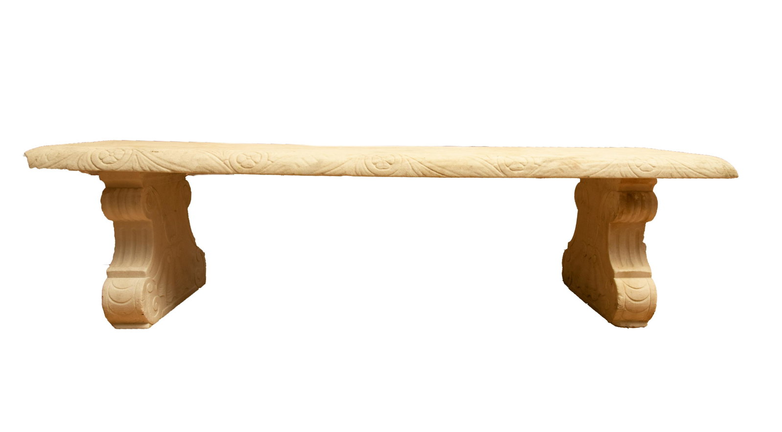 Italian Neoclassical Style Carved Marble Garden Bench, W 13.5'' L 53.5'': Italian Neoclassical Style Carved Marble Garden Bench, W 13.5'' L 53.5'' The seat offers a beveled edge with a gadrooned motif. Having carved Neoclassical shell form designs carved to the supports. Wi