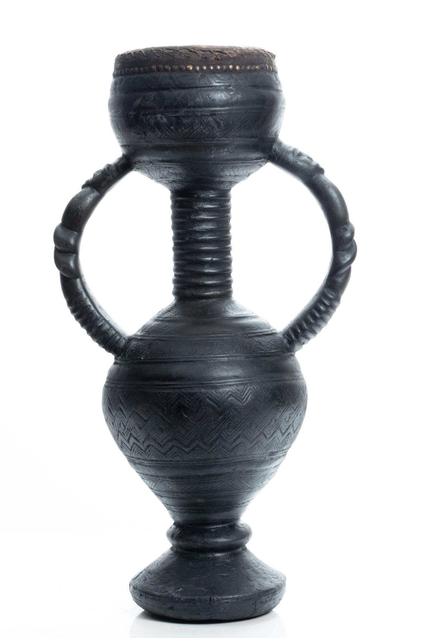 African Sanufo Carved Wood Drum, H 26'' Dia. 14'': African Sanufo Carved Wood Drum, H 26'' Dia. 14'' An African Sanufo carved wood drum.